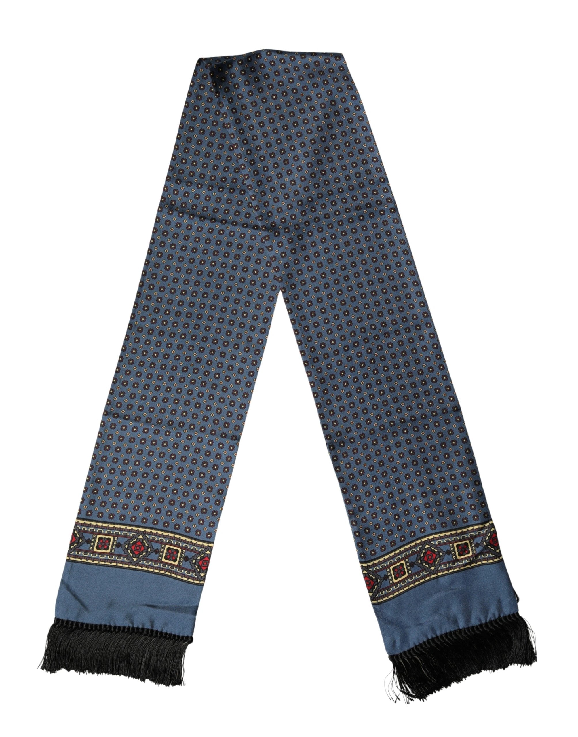 Dolce & Gabbana Blue Silk Geometric Fringe Foulard 134cm x 15.5cm Scarf by Dolce & Gabbana