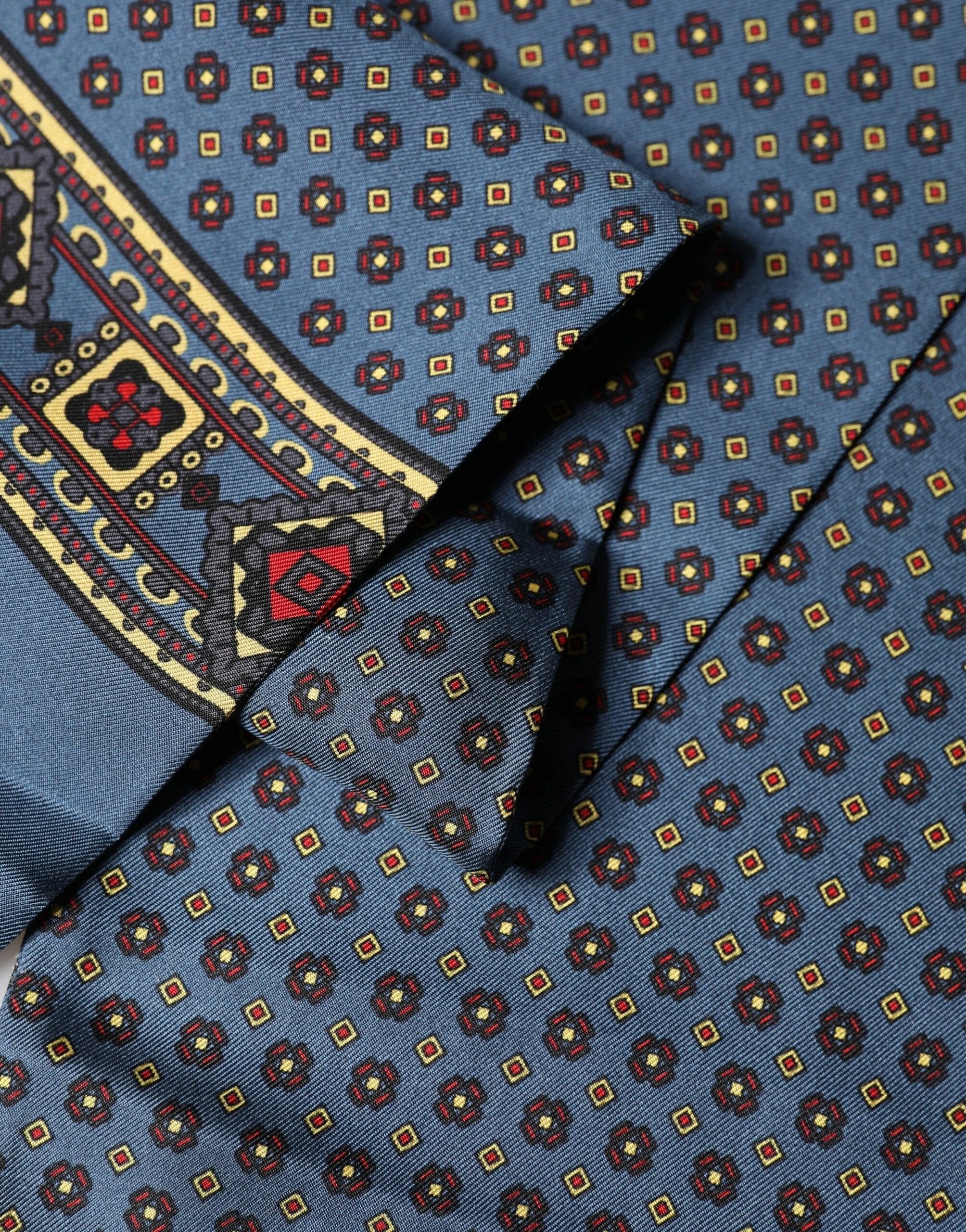 Dolce & Gabbana Blue Silk Geometric Fringe Foulard 134cm x 15.5cm Scarf by Dolce & Gabbana