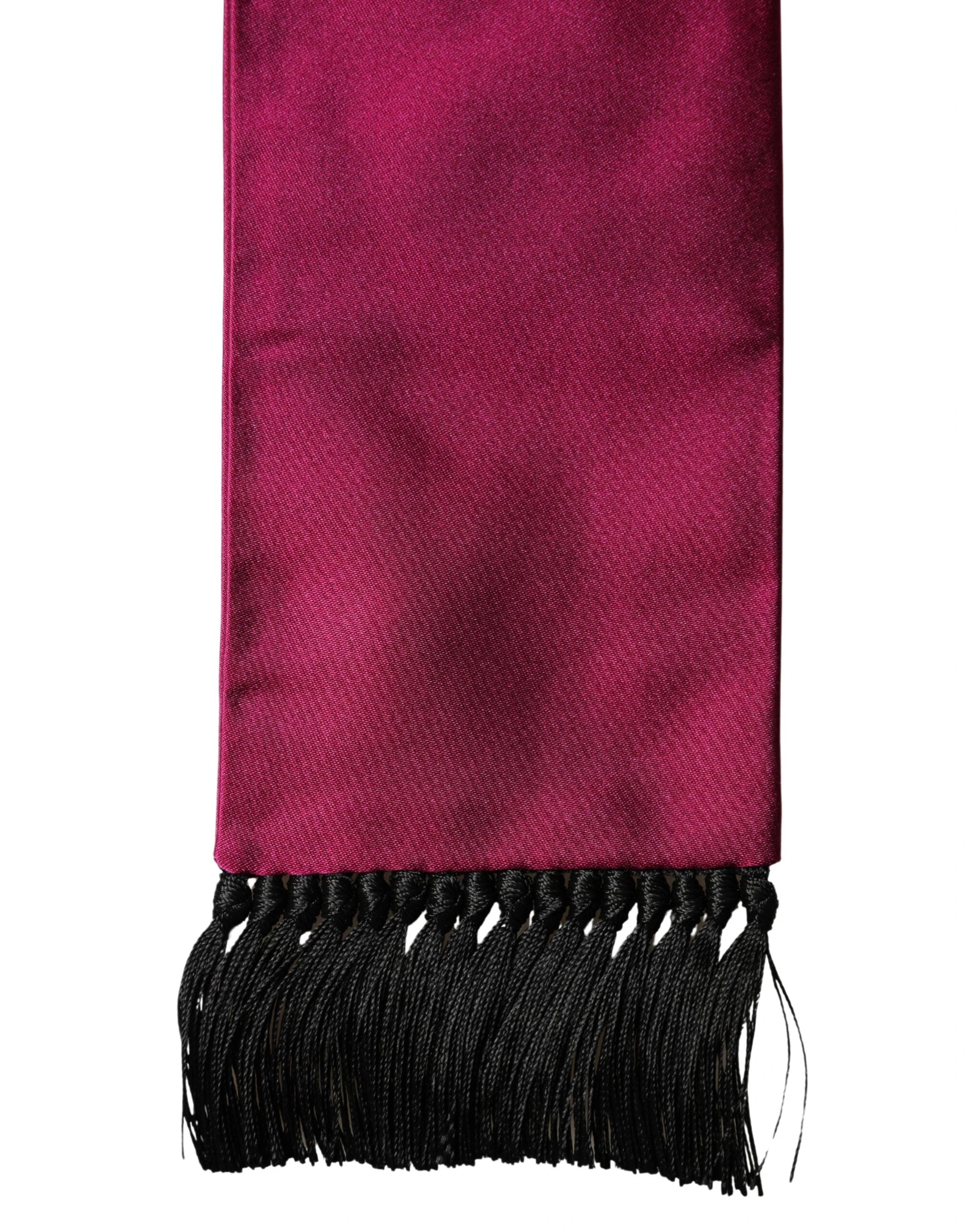 Dolce & Gabbana Burgundy Silk Fringe Neck Wrap Foulard 160.5cm x 8cm Scarf by Dolce & Gabbana