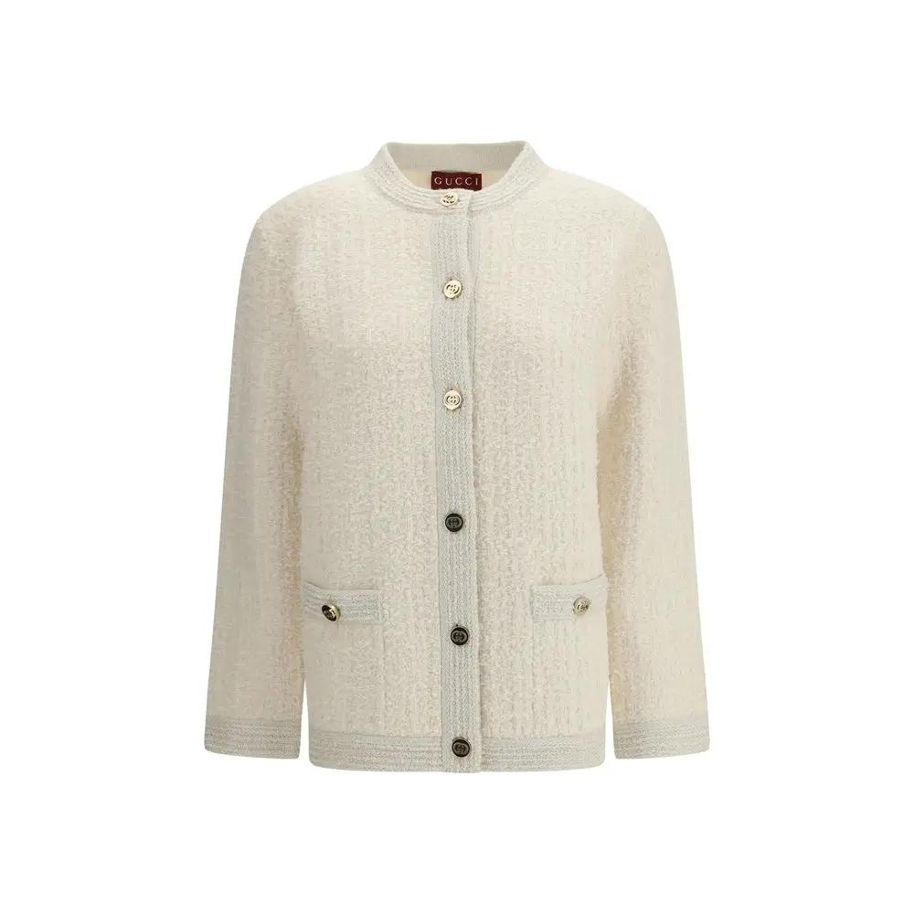 Women’s Beige Bouclé Wool Cardigan – Gucci Lamé GG Button Knit SS26