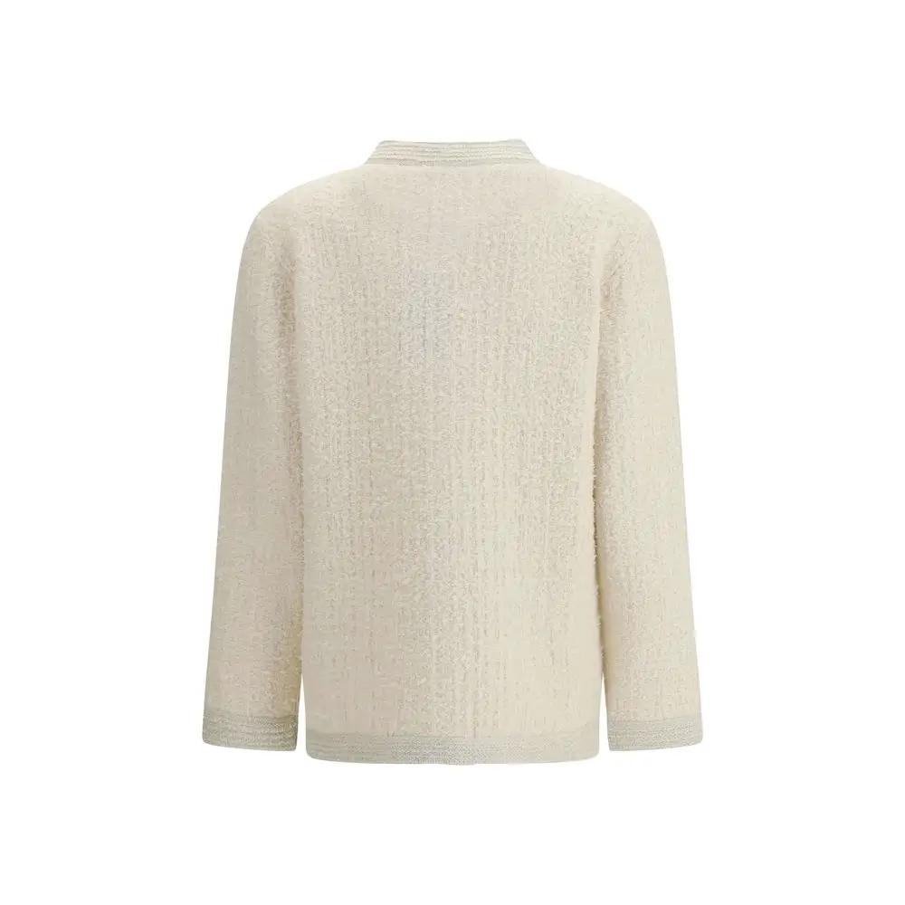 Women’s Beige Bouclé Wool Cardigan – Gucci Lamé GG Button Knit SS26