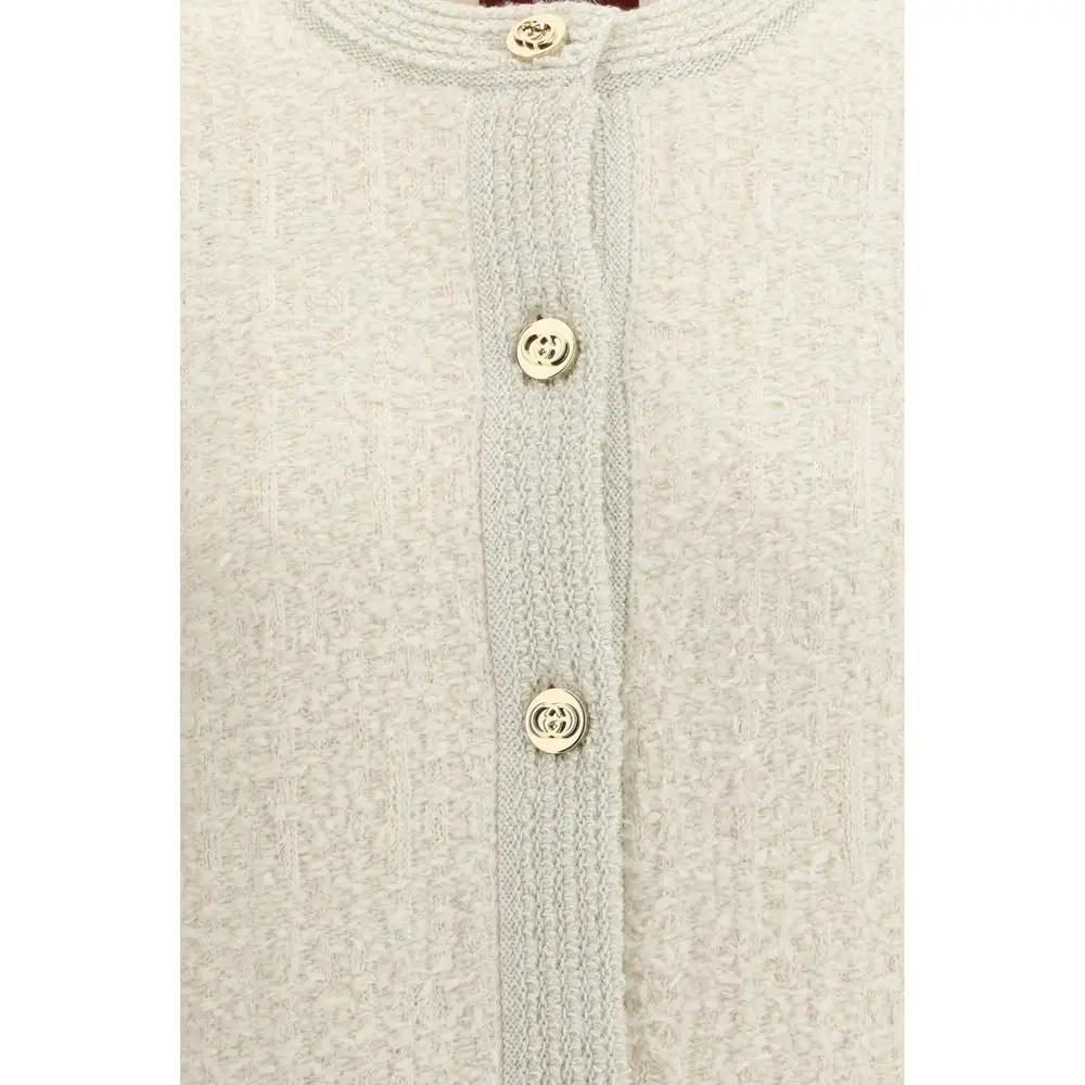 Women’s Beige Bouclé Wool Cardigan – Gucci Lamé GG Button Knit SS26