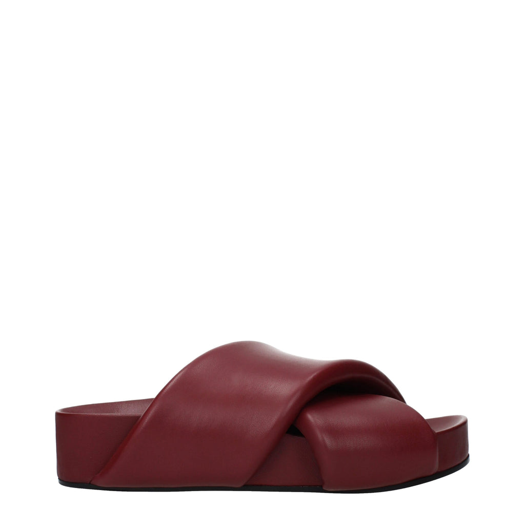 Pantoufles en cuir rouge Jil Sander