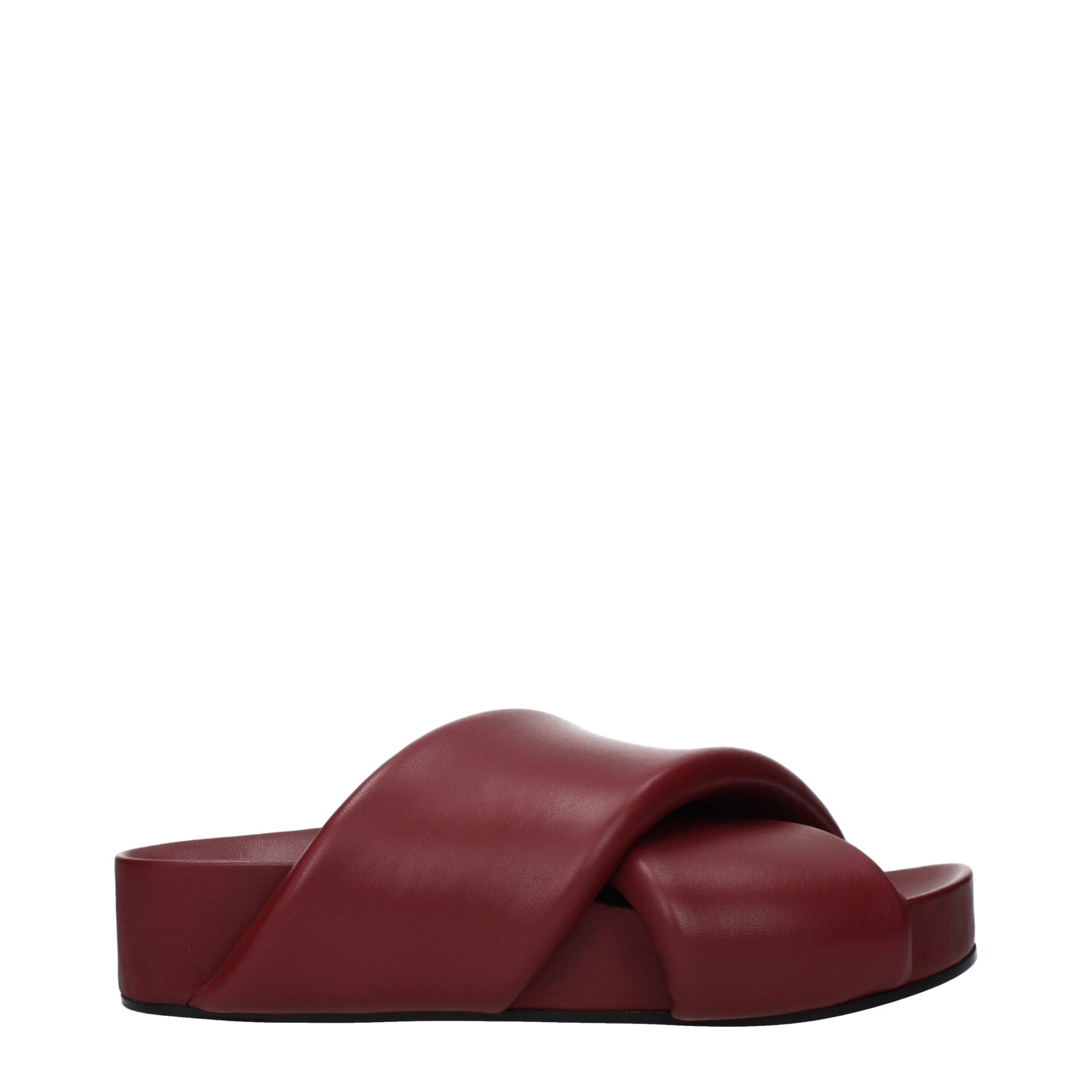 Pantoufles en cuir rouge Jil Sander