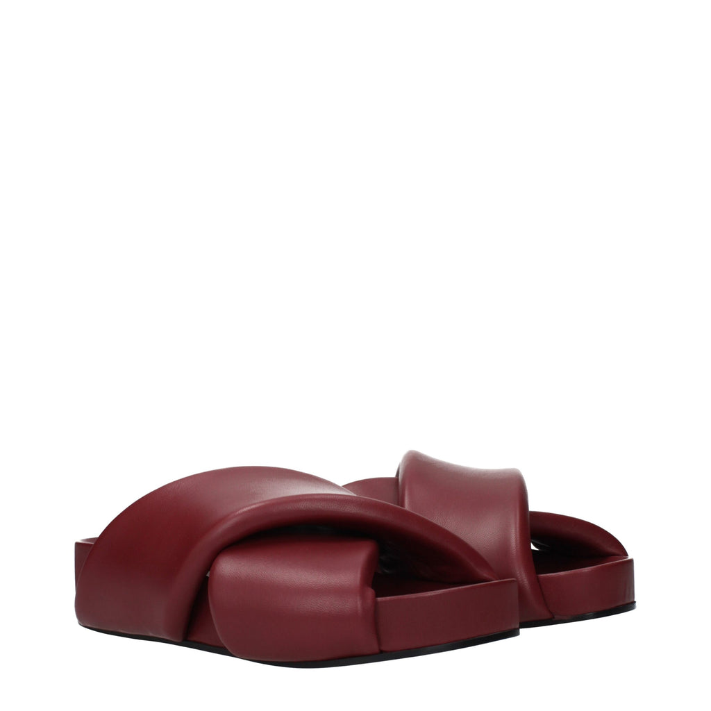 Pantoufles en cuir rouge Jil Sander