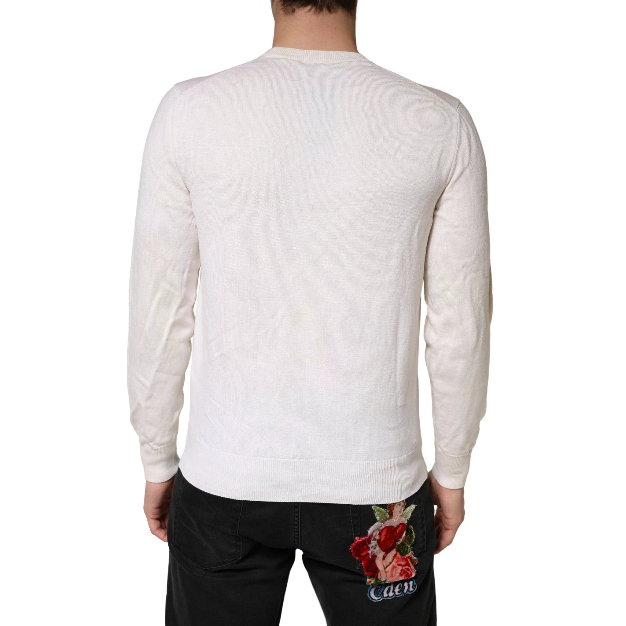 Dolce & Gabbana White Virgin Wool Graphic Logo Crewneck Sweater by Dolce & Gabbana