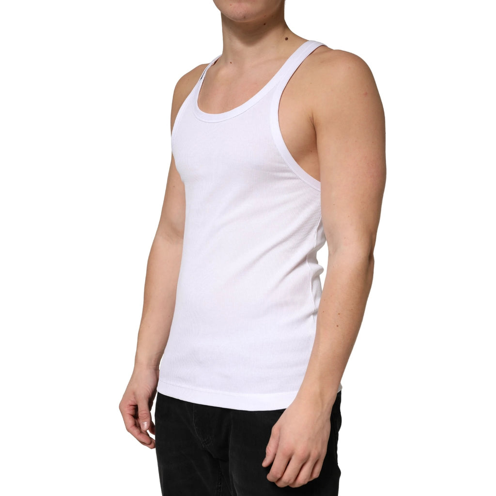Dolce & Gabbana White Ribbed Cotton Sleeveless Tank Top T-shirt by Dolce & Gabbana