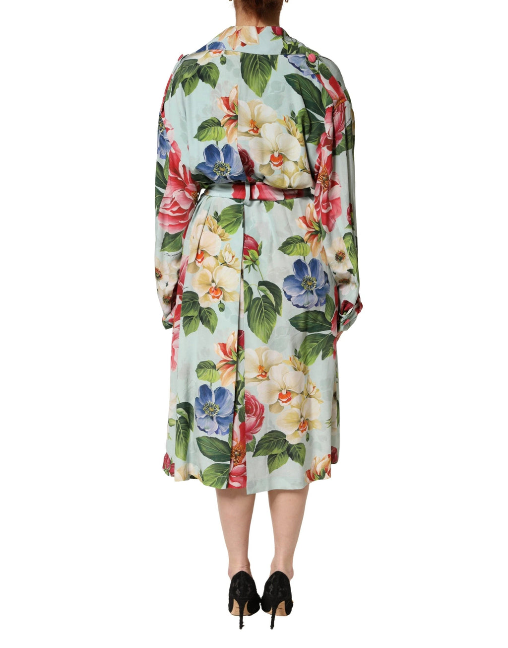 Dolce & Gabbana Green Floral Silk Wrap Midi Long Sleeve Dress by Dolce & Gabbana