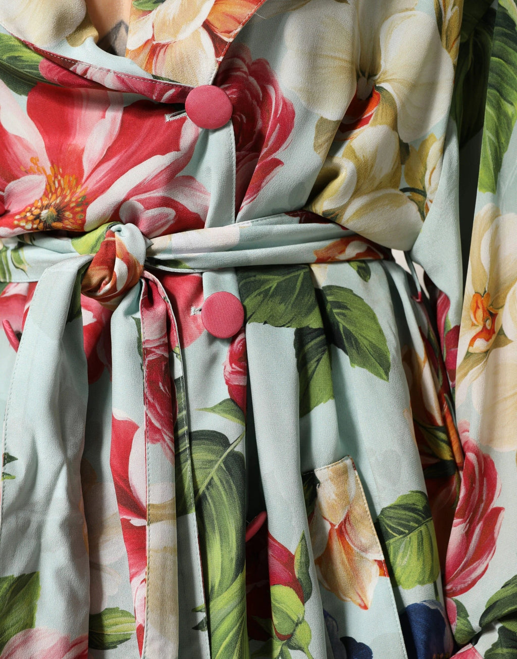 Dolce & Gabbana Green Floral Silk Wrap Midi Long Sleeve Dress by Dolce & Gabbana