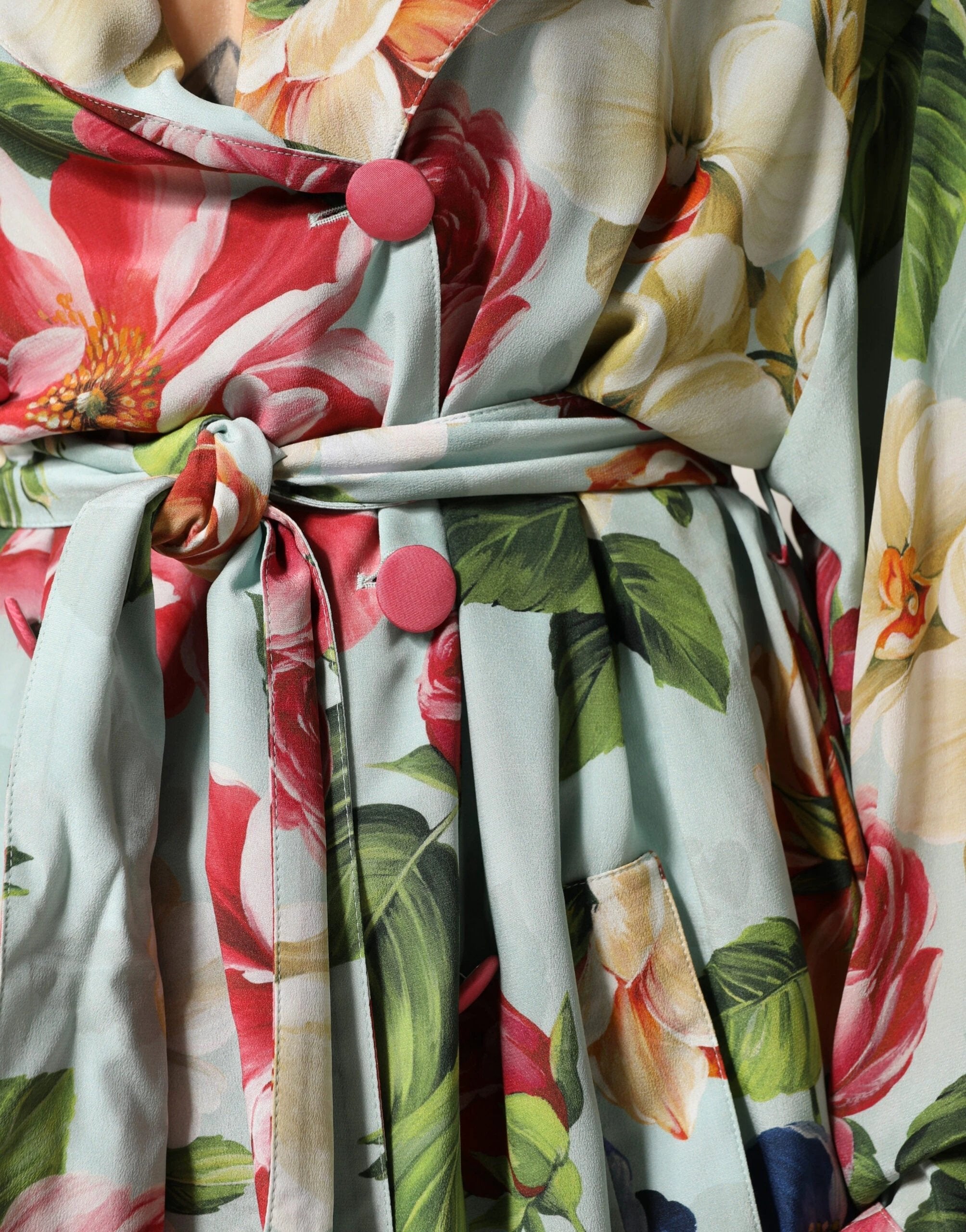 Dolce & Gabbana Green Floral Silk Wrap Midi Long Sleeve Dress by Dolce & Gabbana