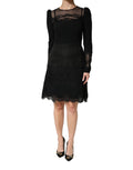 Dolce & Gabbana Black Lace Sheer Panel Midi Long Sleeve Dress by Dolce & Gabbana