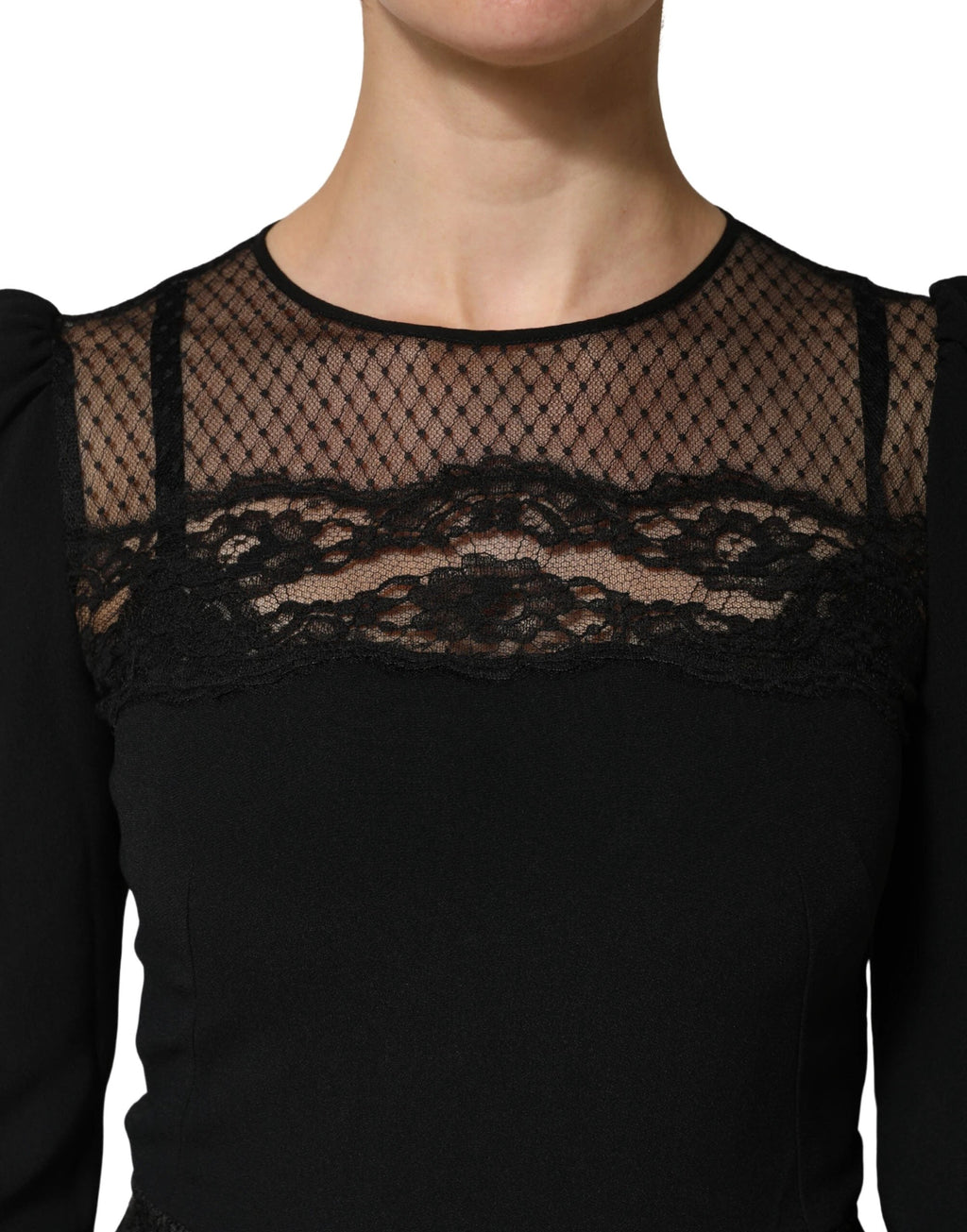 Dolce & Gabbana Black Lace Sheer Panel Midi Long Sleeve Dress by Dolce & Gabbana