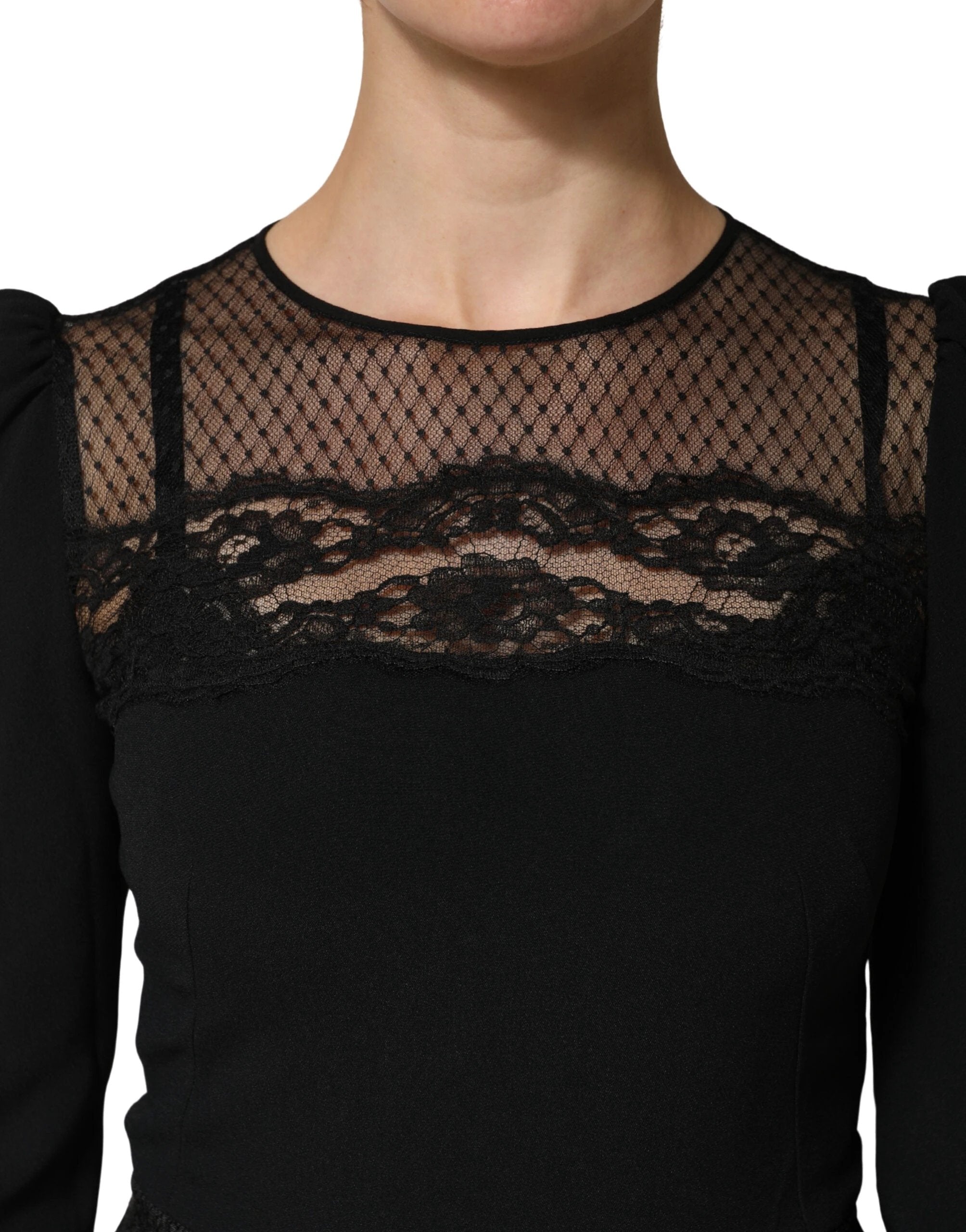 Dolce & Gabbana Black Lace Sheer Panel Midi Long Sleeve Dress by Dolce & Gabbana