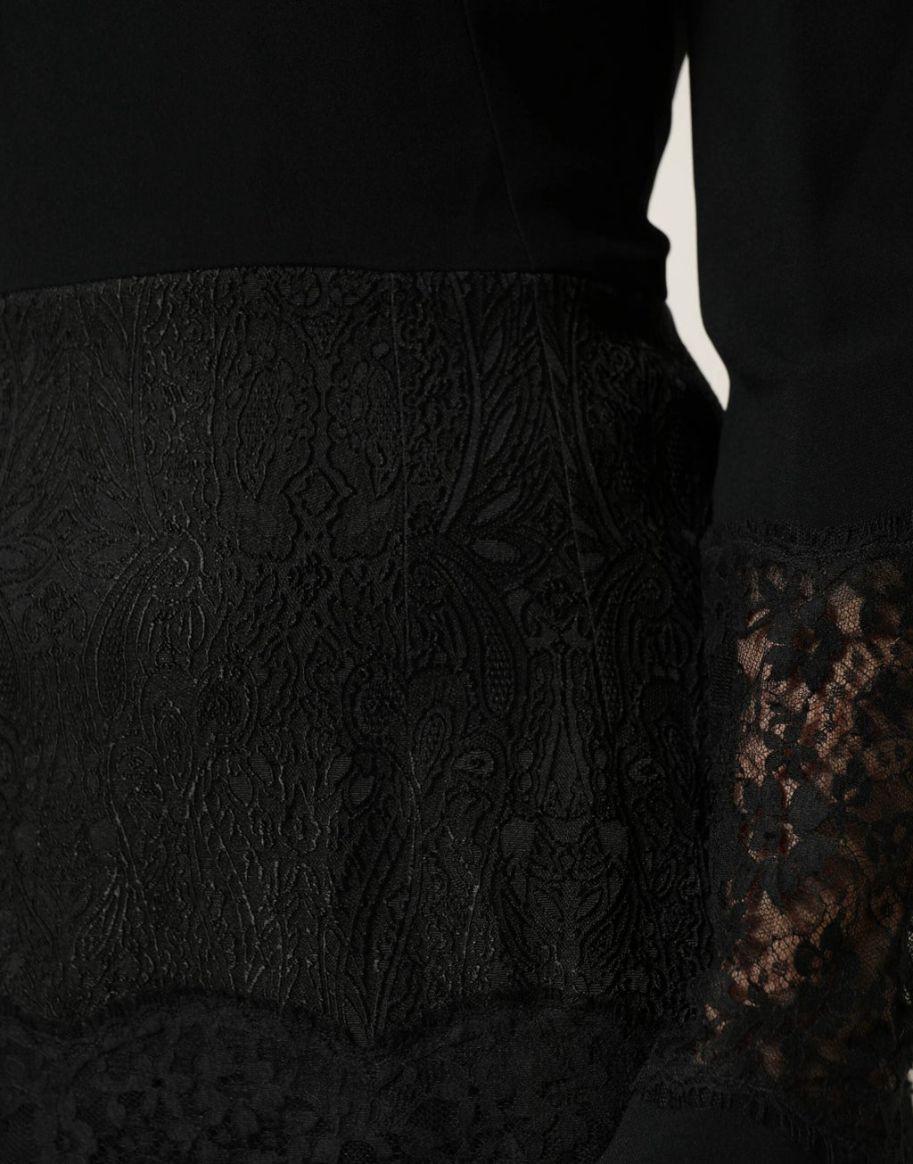 Dolce & Gabbana Black Lace Sheer Panel Midi Long Sleeve Dress by Dolce & Gabbana