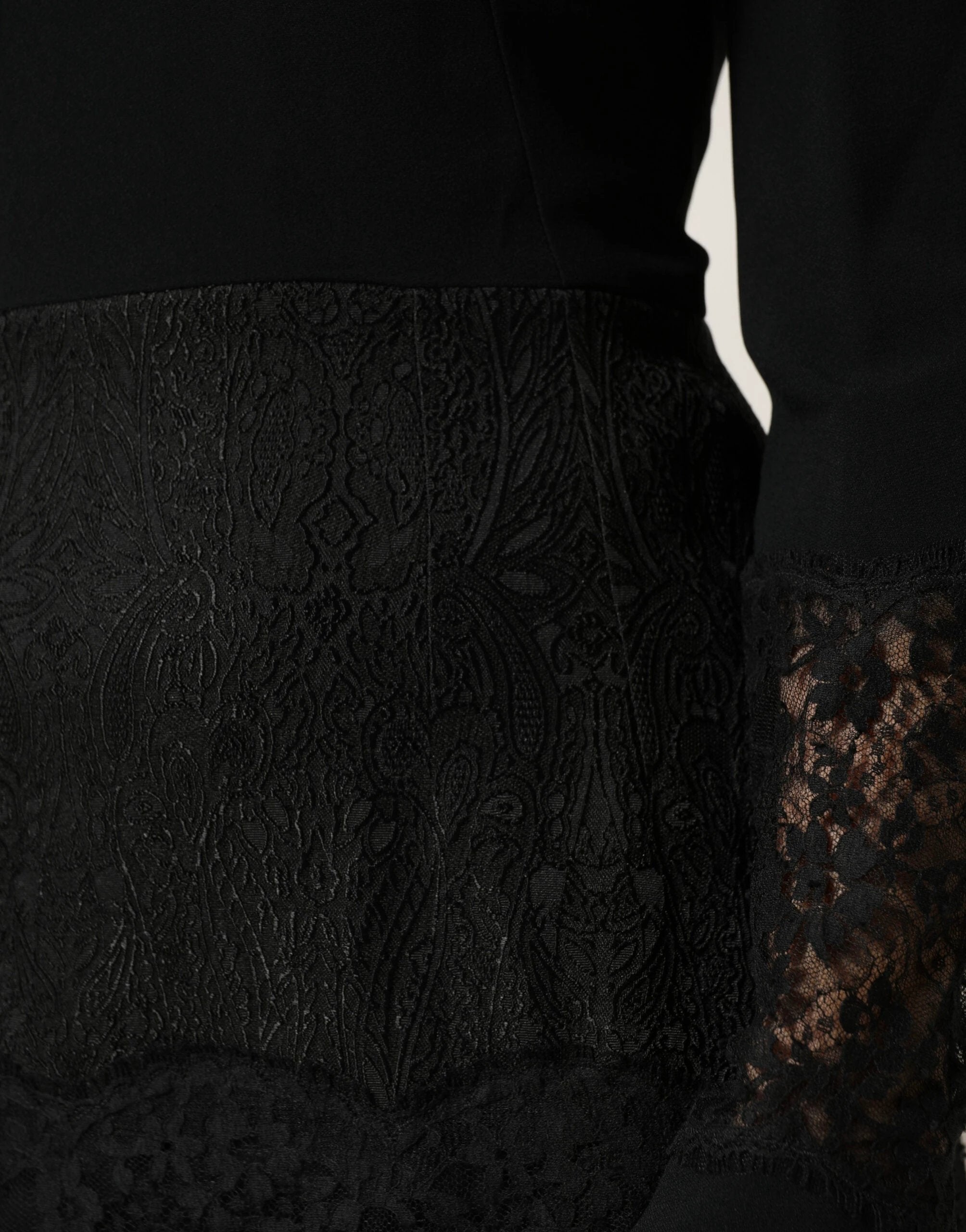 Dolce & Gabbana Black Lace Sheer Panel Midi Long Sleeve Dress by Dolce & Gabbana