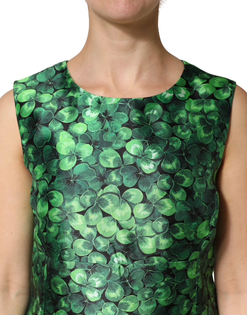 Dolce & Gabbana Green Clover Print Sleeveless A-Line Dress by Dolce & Gabbana