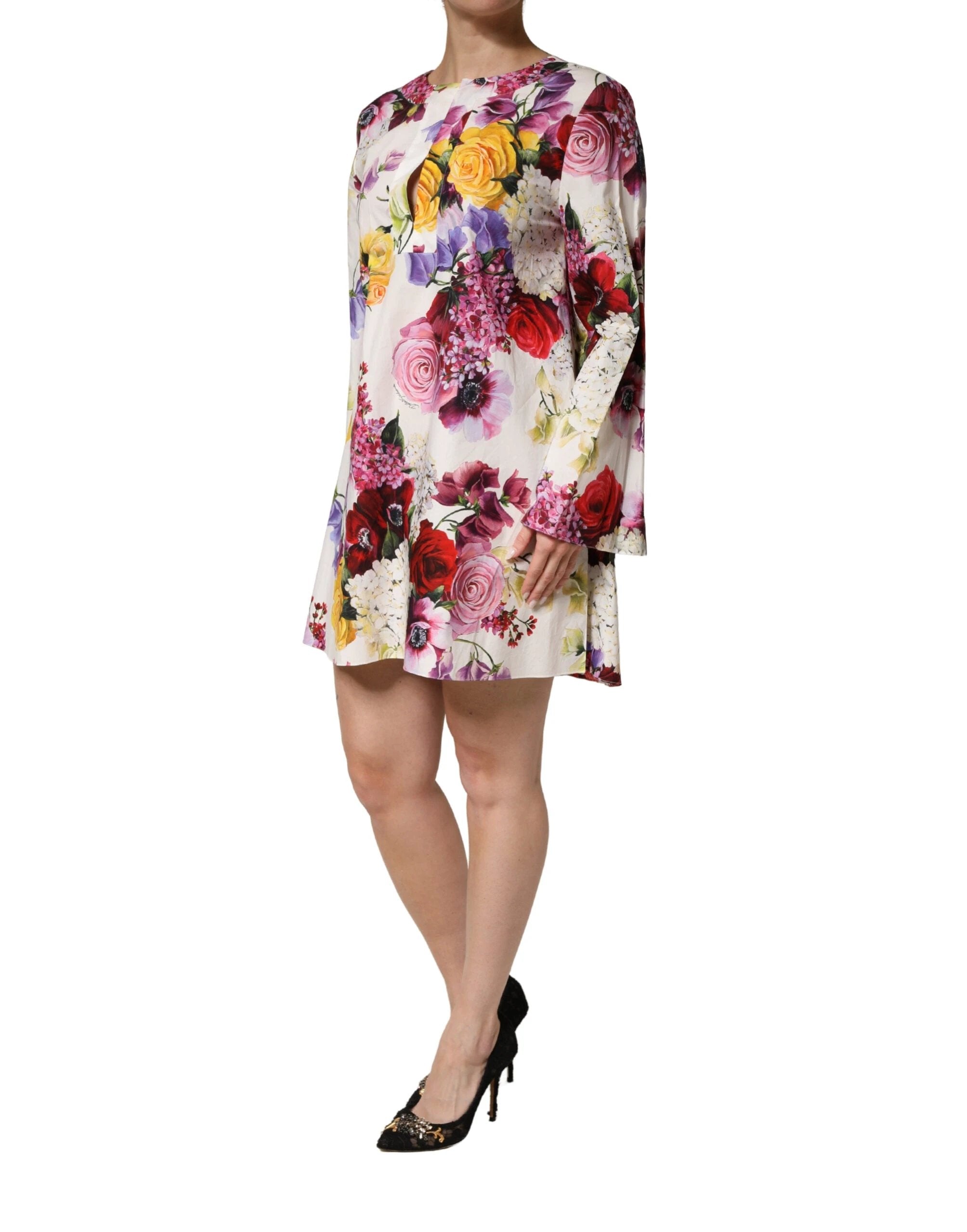 Dolce & Gabbana Multicolor Floral Cotton Longsleeves Midi Dress by Dolce & Gabbana