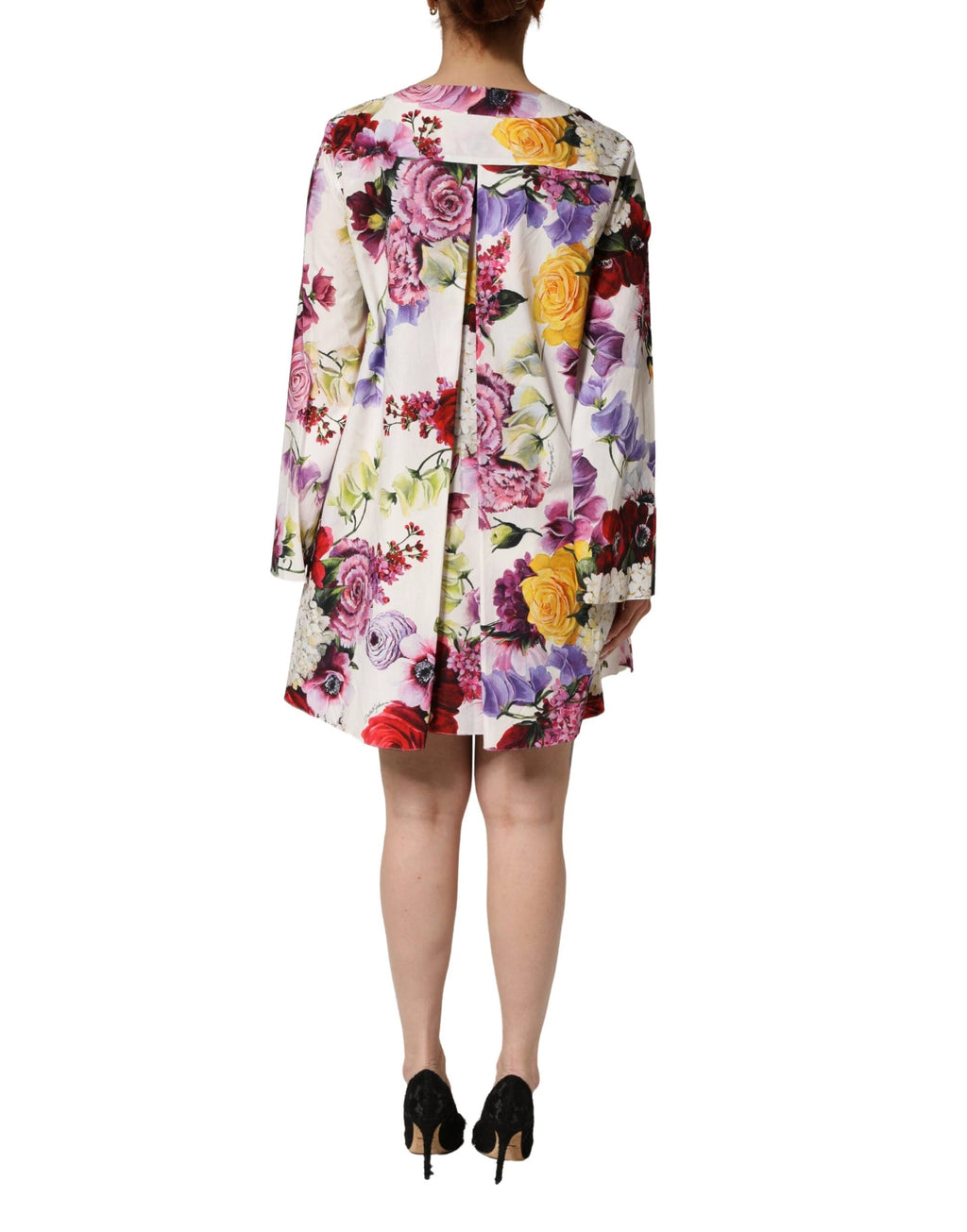 Dolce & Gabbana Multicolor Floral Cotton Longsleeves Midi Dress by Dolce & Gabbana