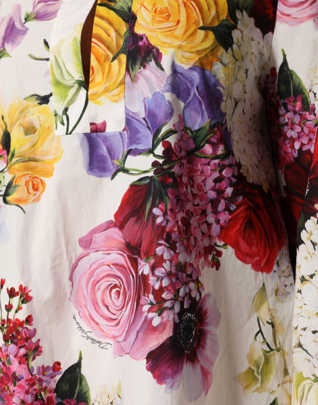 Dolce & Gabbana Multicolor Floral Cotton Longsleeves Midi Dress by Dolce & Gabbana