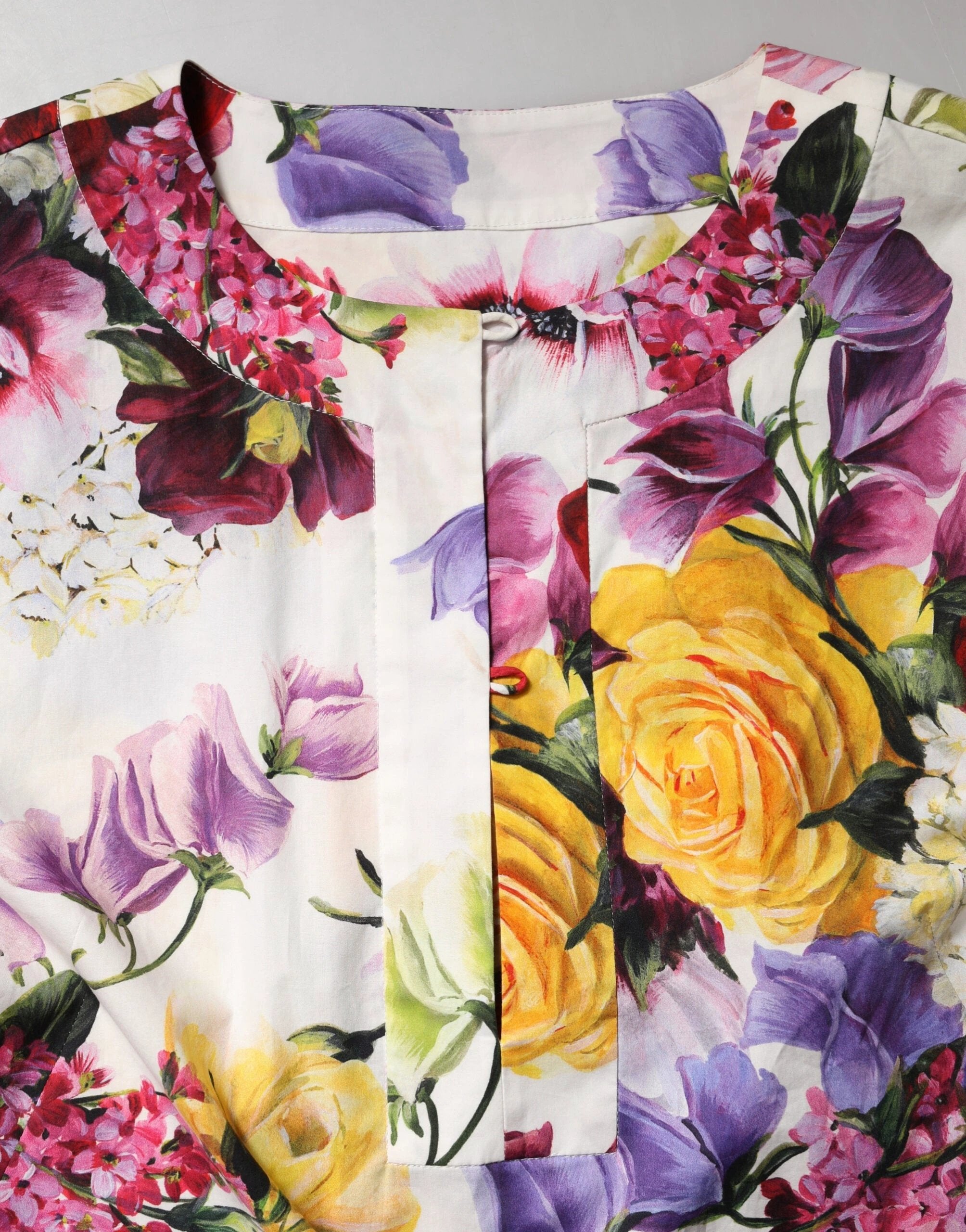 Dolce & Gabbana Multicolor Floral Cotton Longsleeves Midi Dress by Dolce & Gabbana