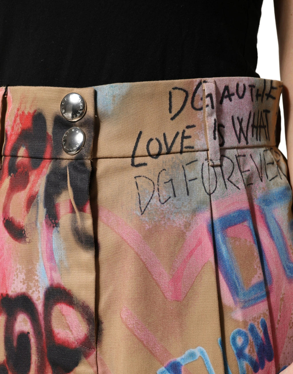 Dolce & Gabbana Beige Graffiti Print Cotton Blend Mini Skirt by Dolce & Gabbana