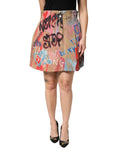 Dolce & Gabbana Beige Graffiti Print Cotton Blend Mini Skirt by Dolce & Gabbana