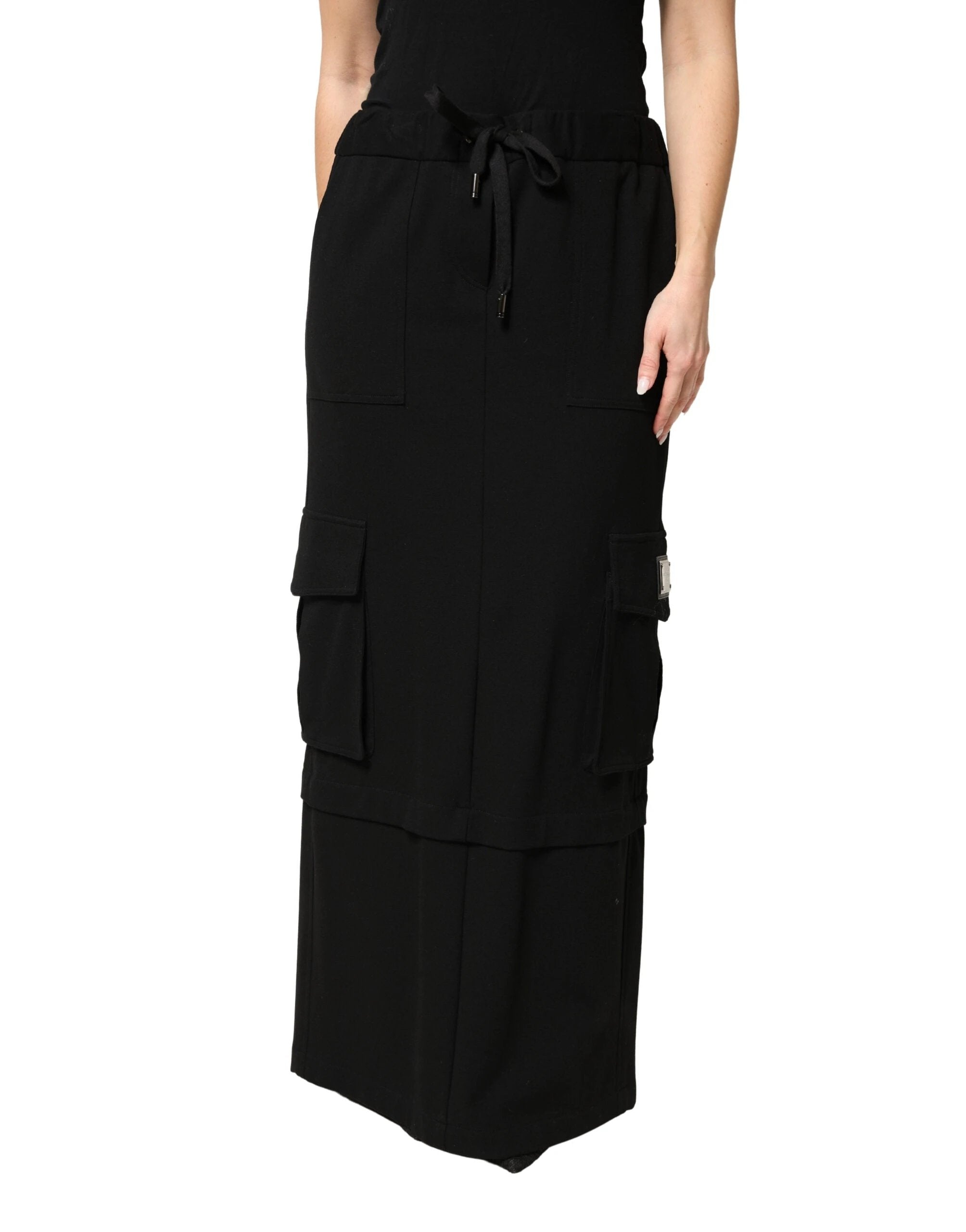 Dolce & Gabbana Black Cotton Drawstring Long Maxi Cargo Skirt by Dolce & Gabbana