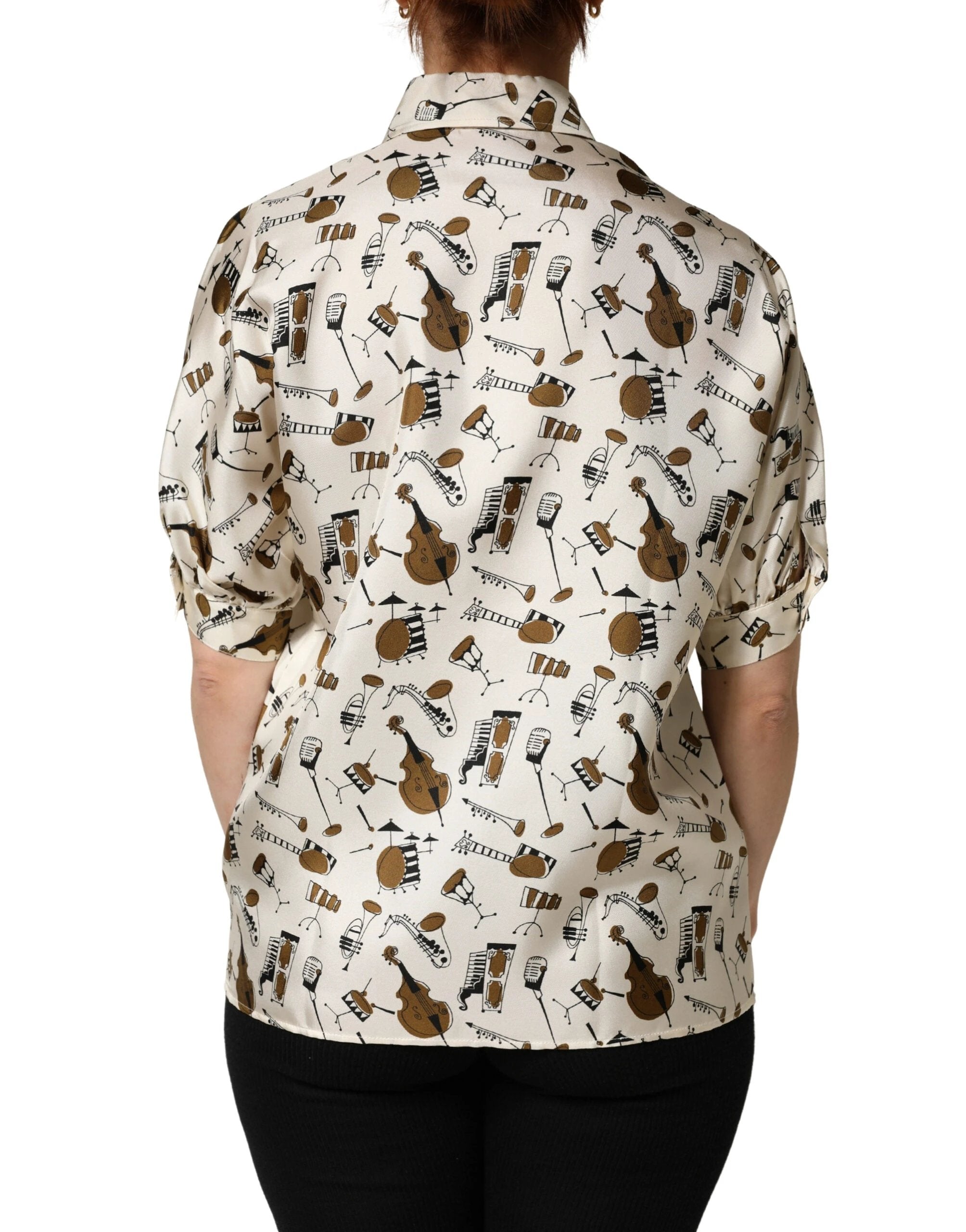 Dolce & Gabbana Beige Musical Instrument Print Short Sleeve Top by Dolce & Gabbana