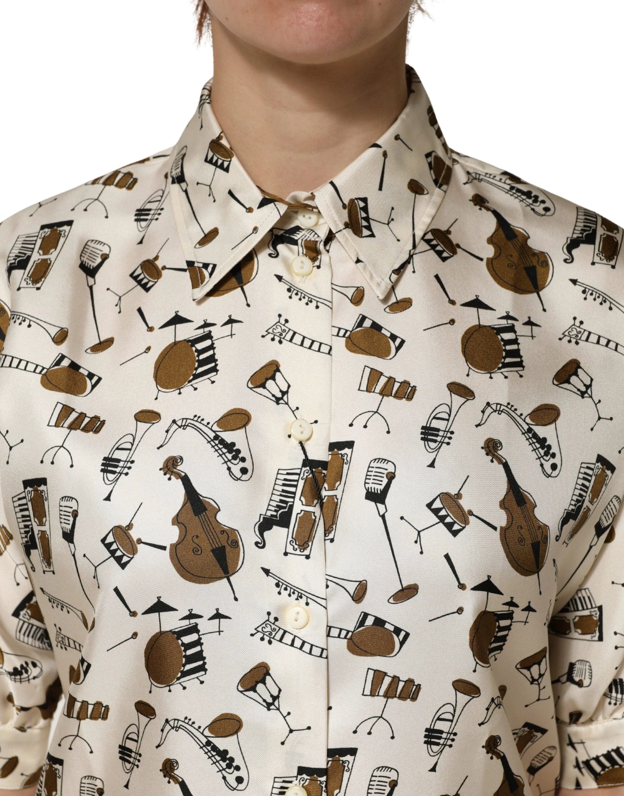 Dolce & Gabbana Beige Musical Instrument Print Short Sleeve Top by Dolce & Gabbana