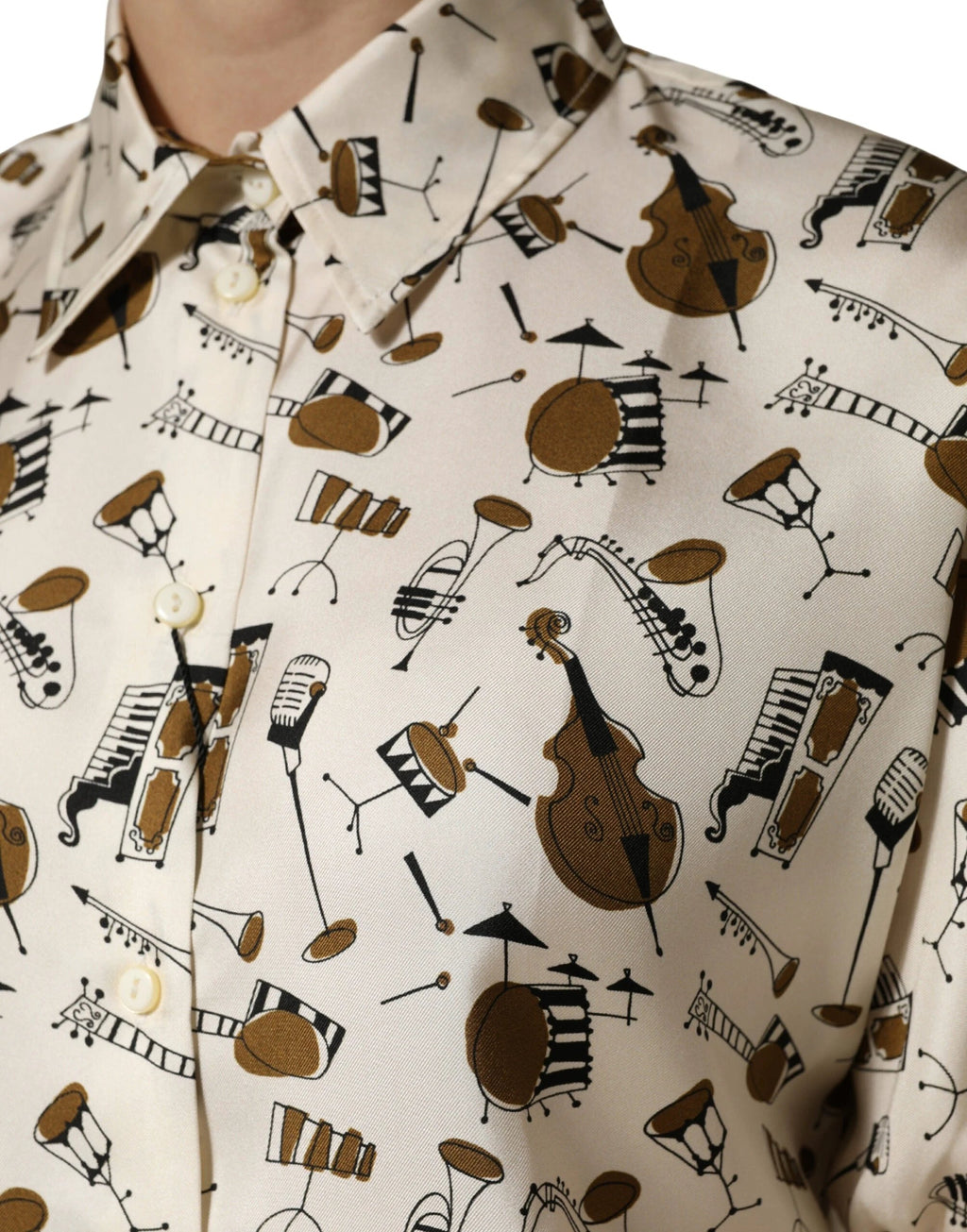 Dolce & Gabbana Beige Musical Instrument Print Short Sleeve Top by Dolce & Gabbana