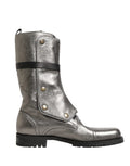 Dolce & Gabbana Metallic Leather Buckle Combat Boots Shoes by Dolce & Gabbana