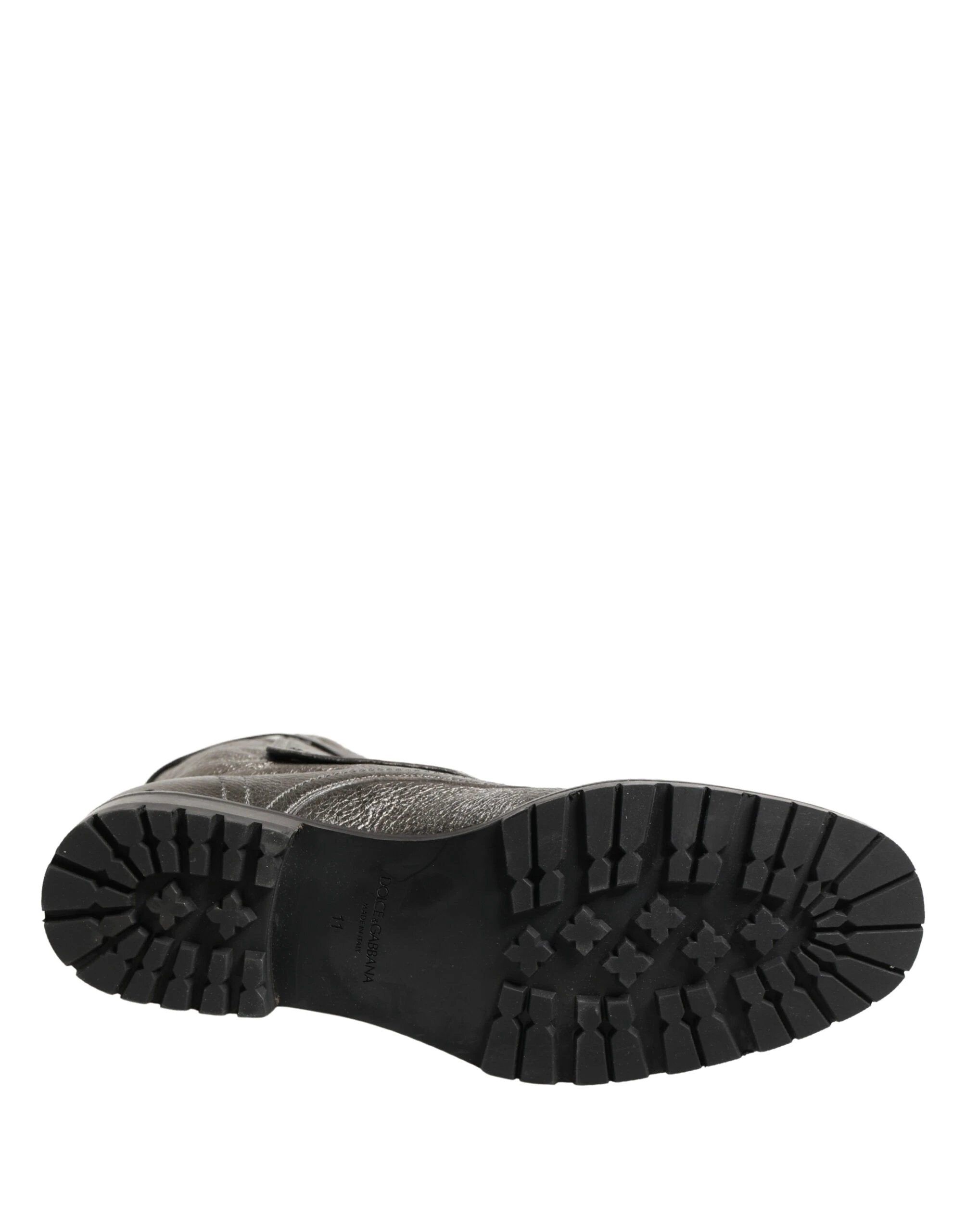 Dolce & Gabbana Metallic Leather Buckle Combat Boots Shoes by Dolce & Gabbana