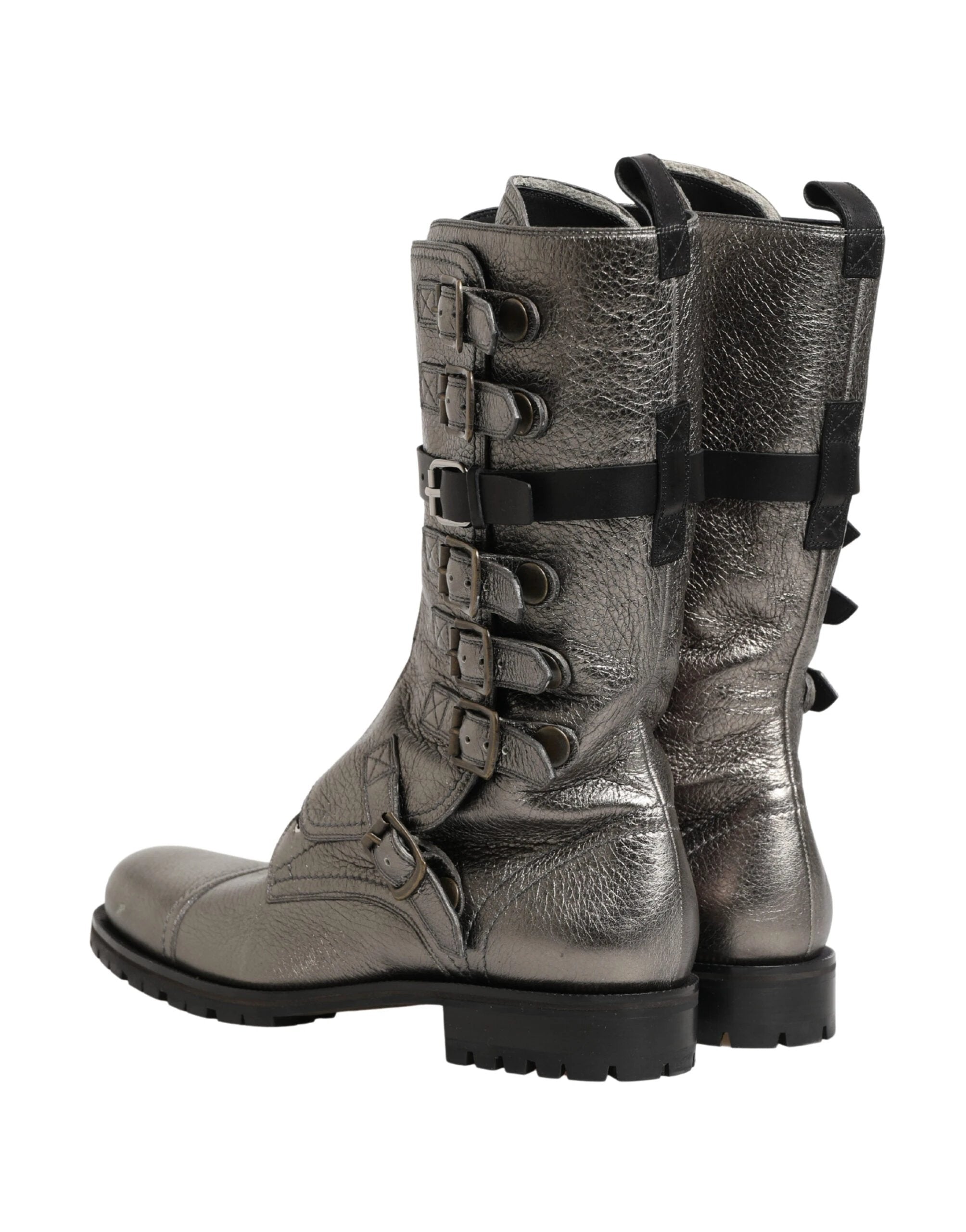 Dolce & Gabbana Metallic Leather Buckle Combat Boots Shoes by Dolce & Gabbana
