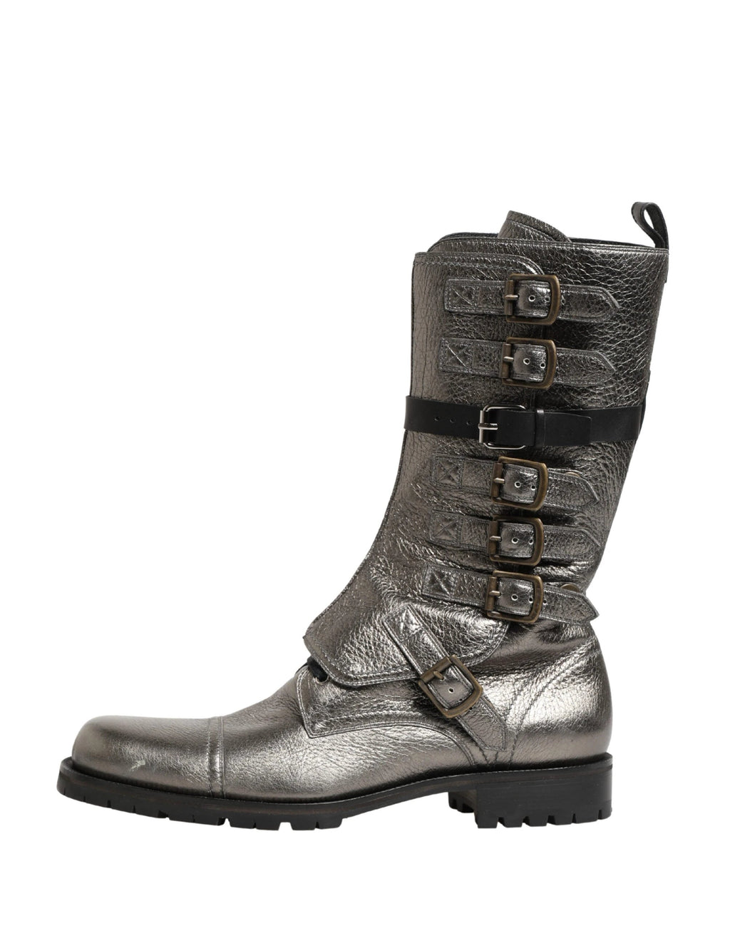 Dolce & Gabbana Metallic Leather Buckle Combat Boots Shoes by Dolce & Gabbana