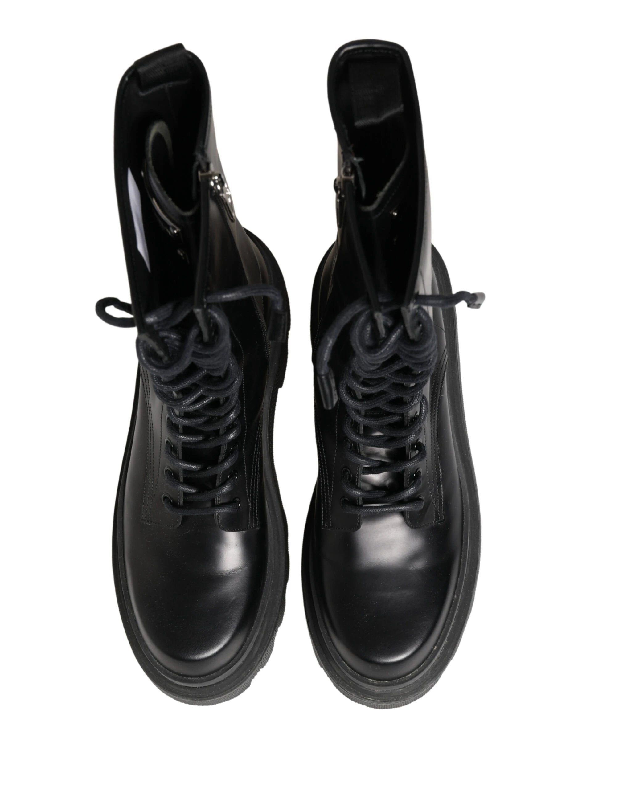 Dolce & Gabbana Black Leather Trek Sole Combat Boots Shoes by Dolce & Gabbana