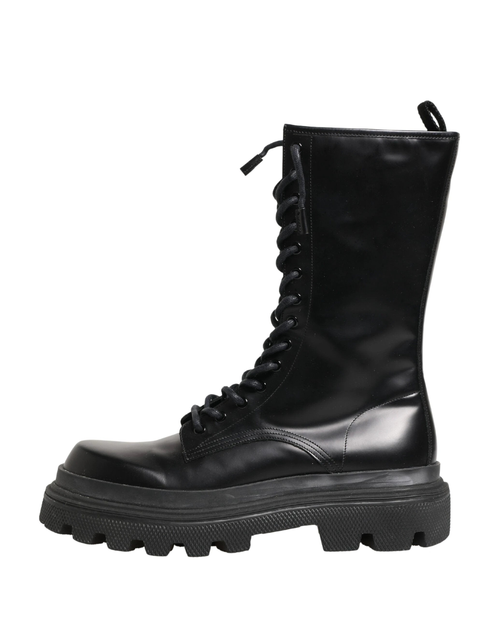 Dolce & Gabbana Black Leather Trek Sole Combat Boots Shoes by Dolce & Gabbana