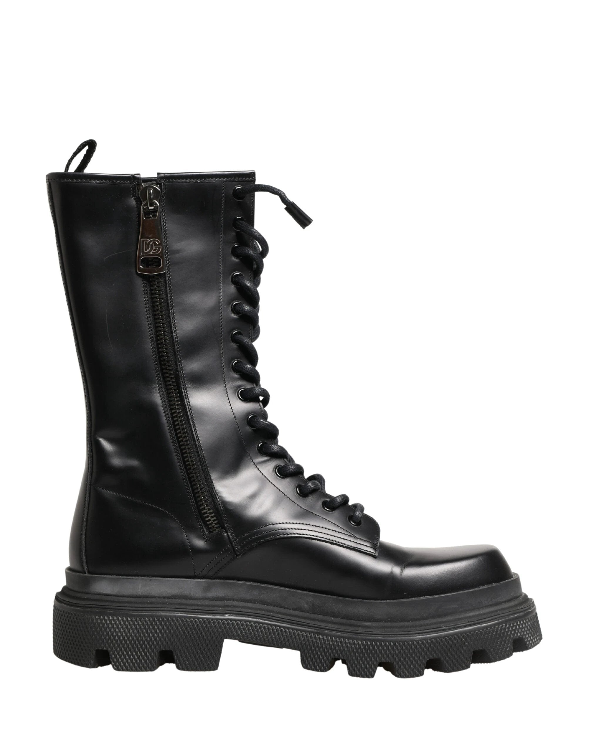 Dolce & Gabbana Black Leather Trek Sole Combat Boots Shoes by Dolce & Gabbana