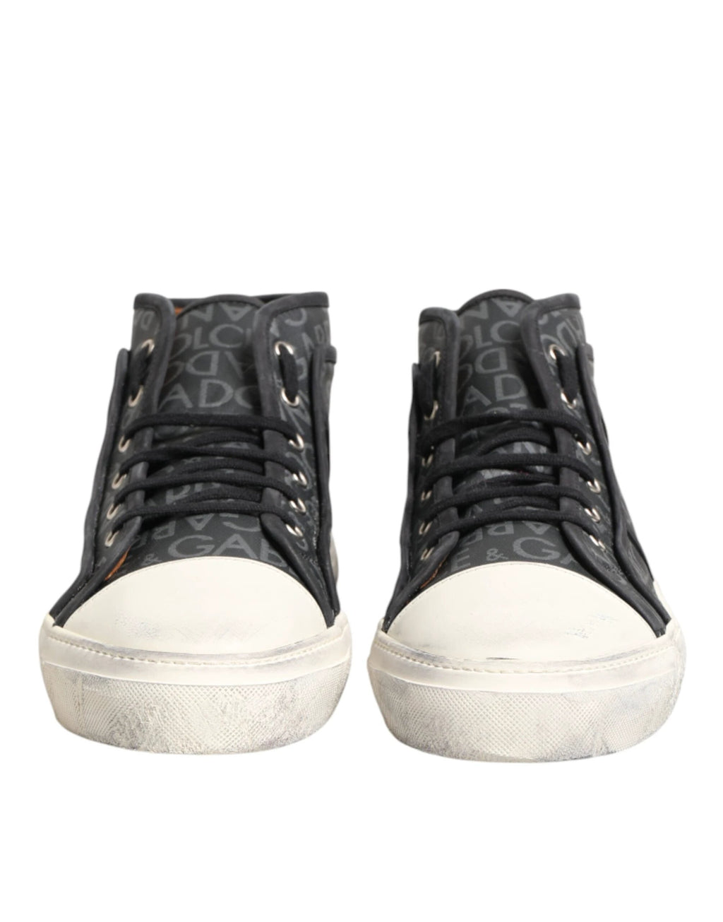 Dolce & Gabbana Black White Canvas Logo Mid Top Sneakers Shoes by Dolce & Gabbana