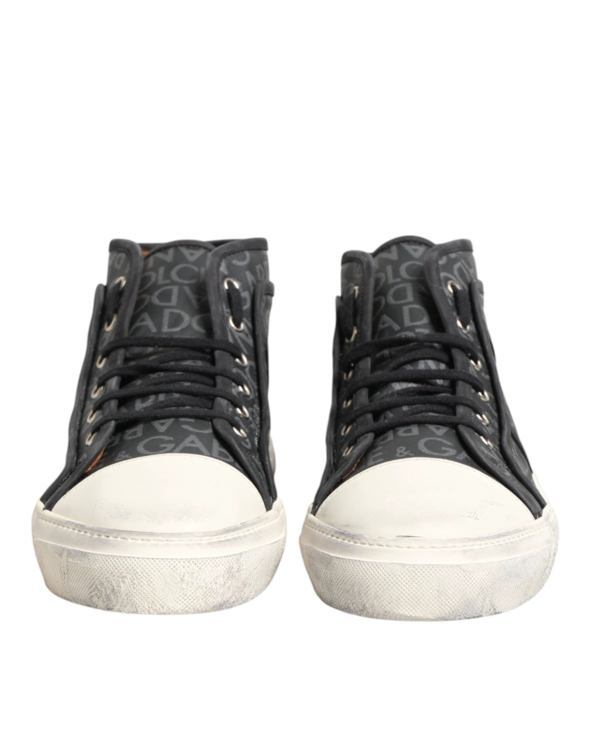 Dolce & Gabbana Black White Canvas Logo Mid Top Sneakers Shoes by Dolce & Gabbana