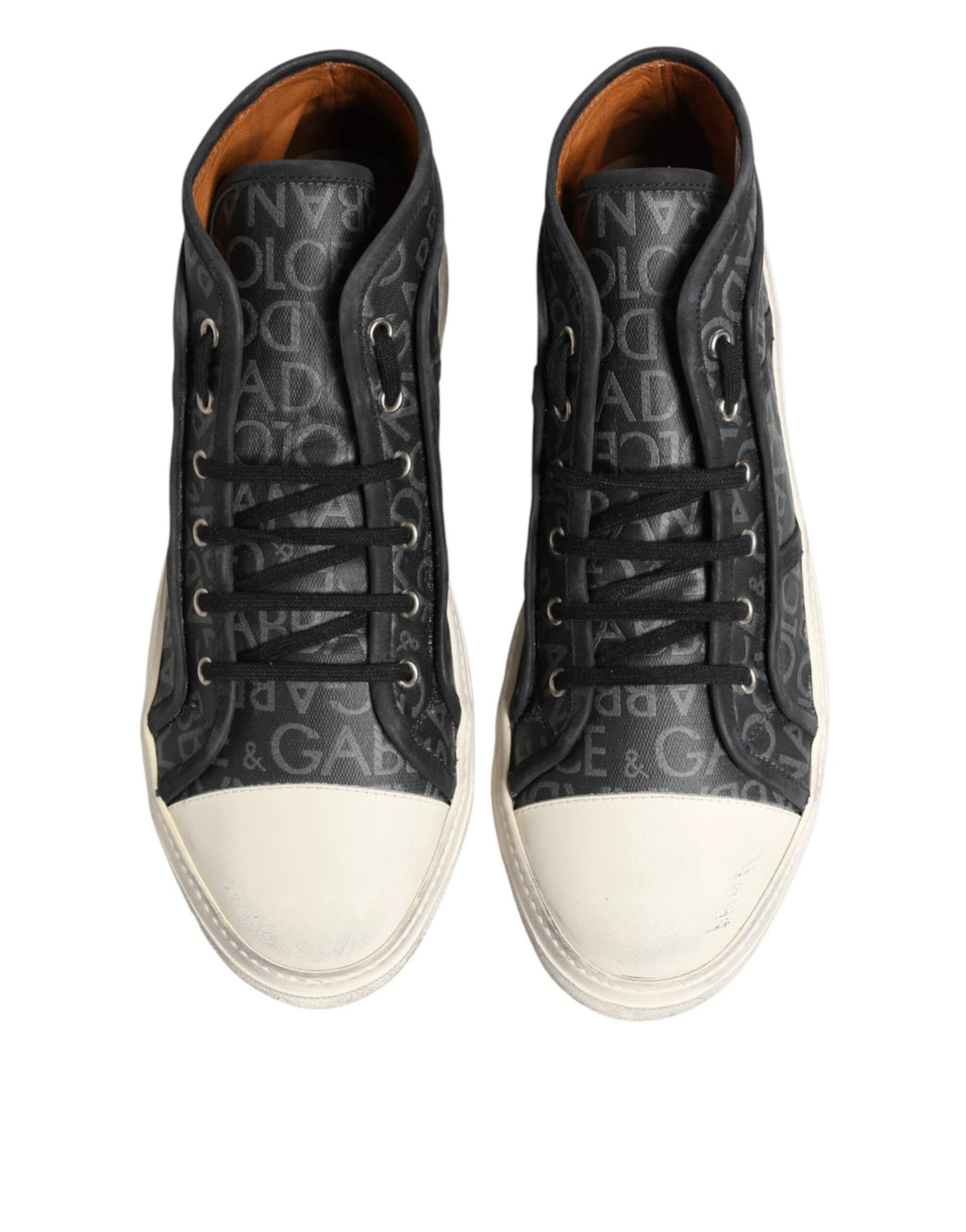 Dolce & Gabbana Black White Canvas Logo Mid Top Sneakers Shoes by Dolce & Gabbana