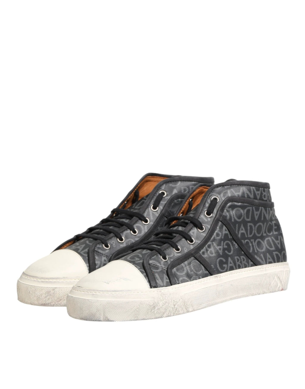 Dolce & Gabbana Black White Canvas Logo Mid Top Sneakers Shoes by Dolce & Gabbana