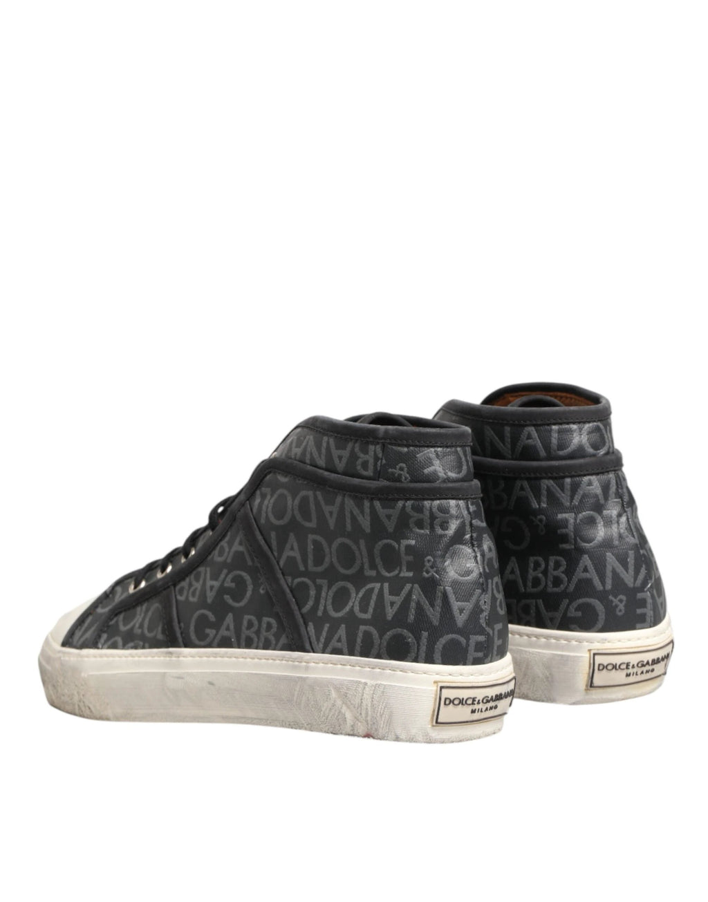 Dolce & Gabbana Black White Canvas Logo Mid Top Sneakers Shoes by Dolce & Gabbana
