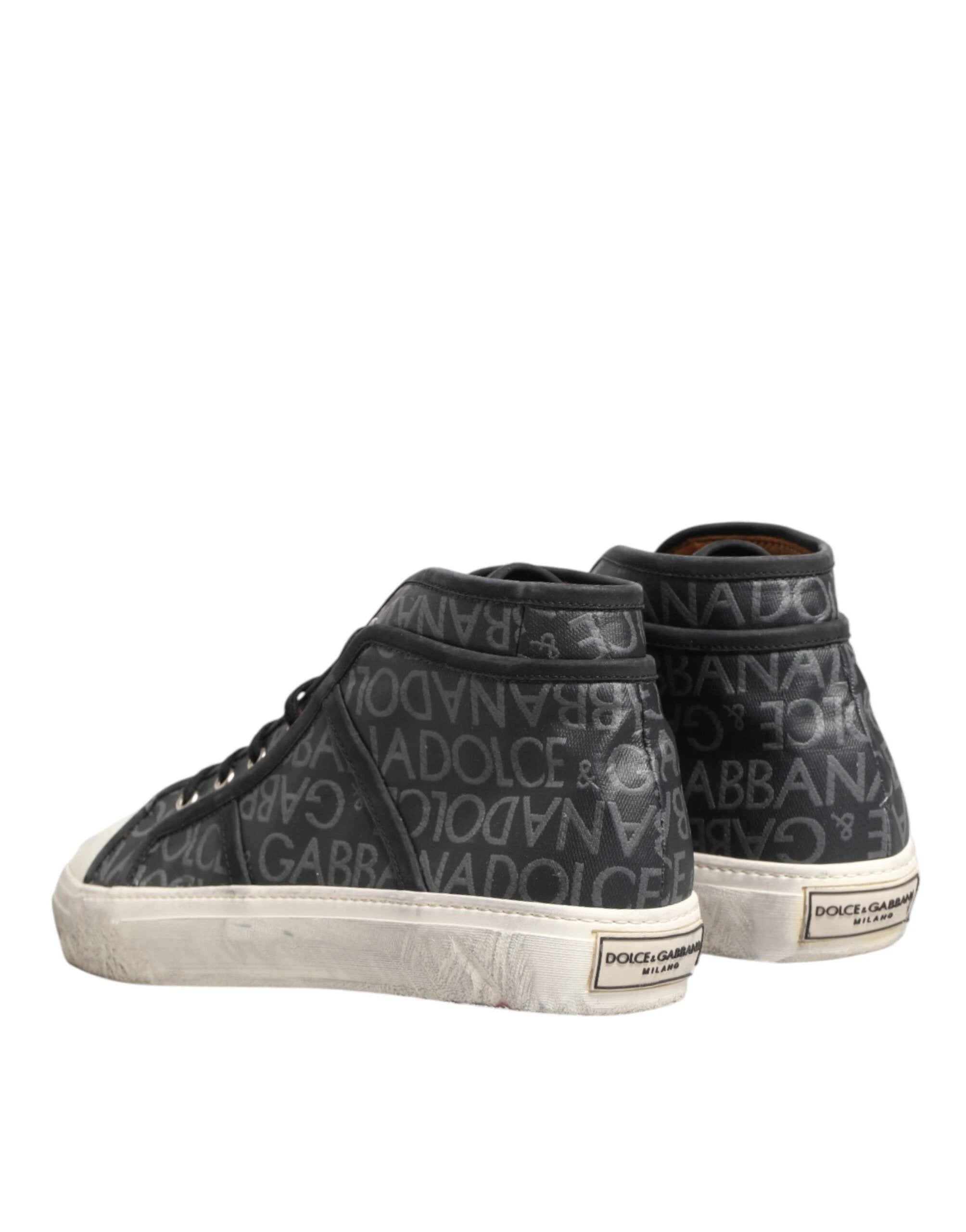 Dolce & Gabbana Black White Canvas Logo Mid Top Sneakers Shoes by Dolce & Gabbana