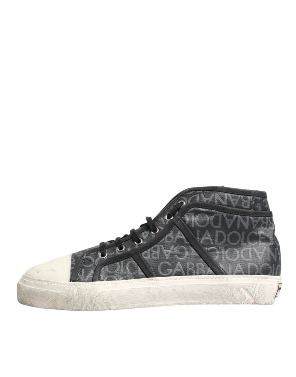 Dolce & Gabbana Black White Canvas Logo Mid Top Sneakers Shoes by Dolce & Gabbana
