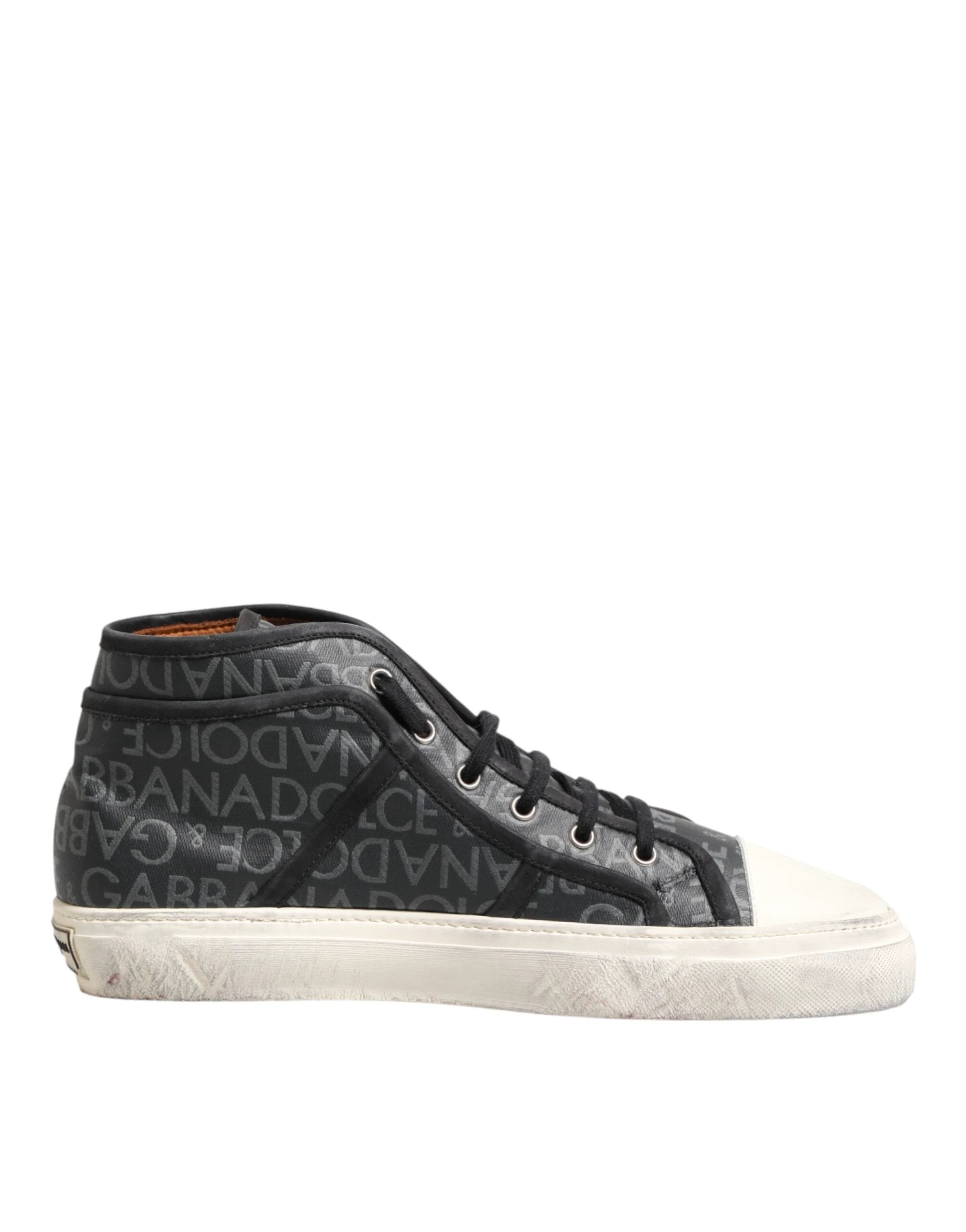 Dolce & Gabbana Black White Canvas Logo Mid Top Sneakers Shoes by Dolce & Gabbana
