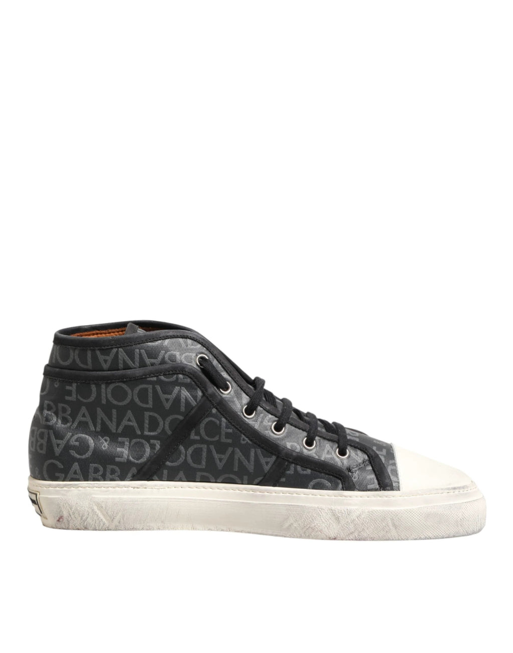 Dolce & Gabbana Black White Canvas Logo Mid Top Sneakers Shoes by Dolce & Gabbana