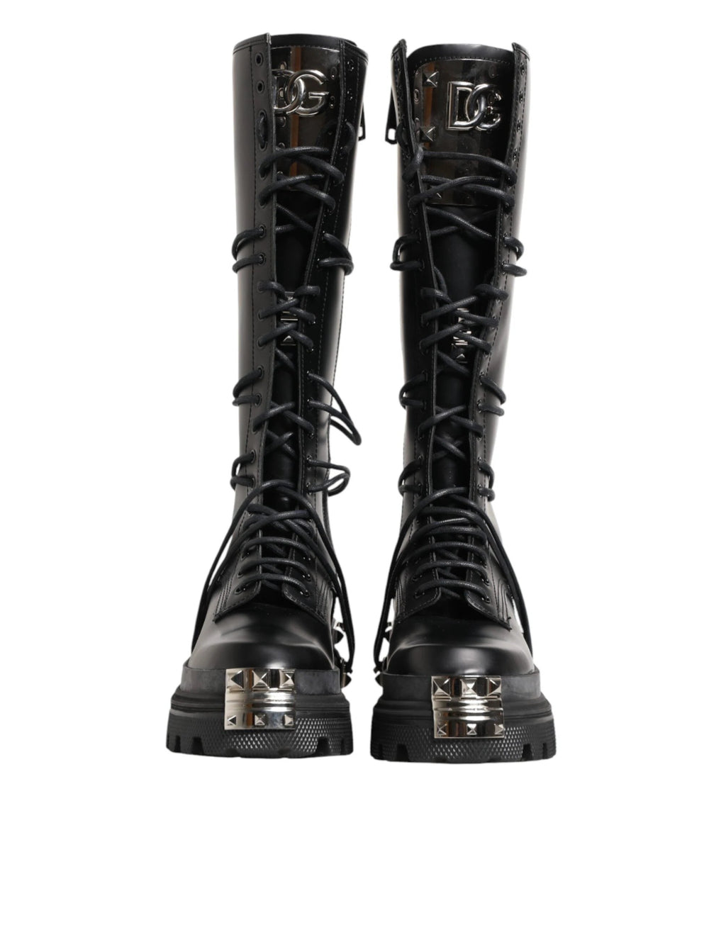 Dolce & Gabbana Black Leather Knee High Combat Boots Shoes by Dolce & Gabbana