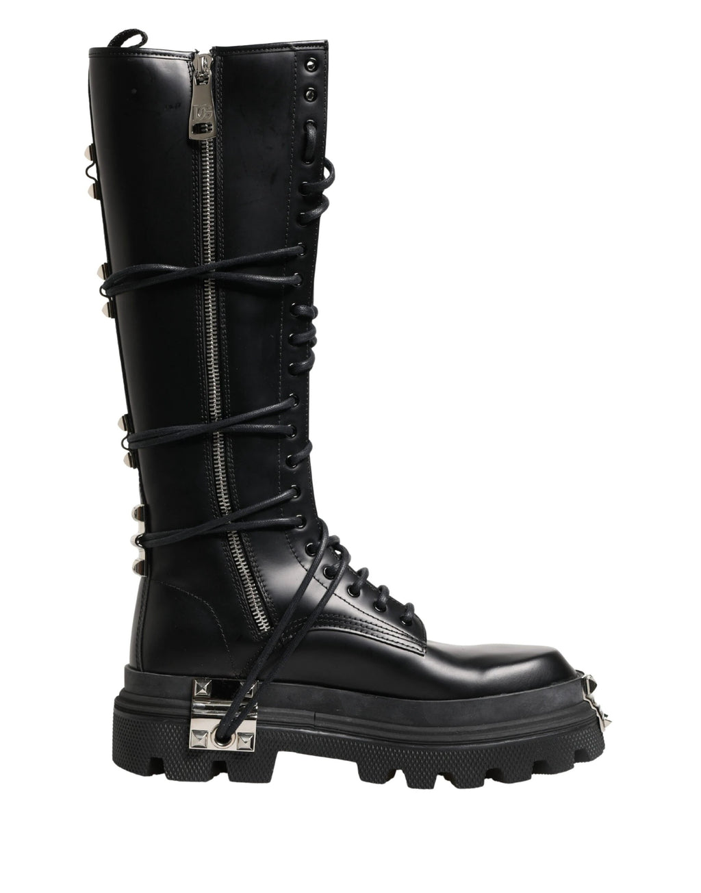 Dolce & Gabbana Black Leather Knee High Combat Boots Shoes by Dolce & Gabbana
