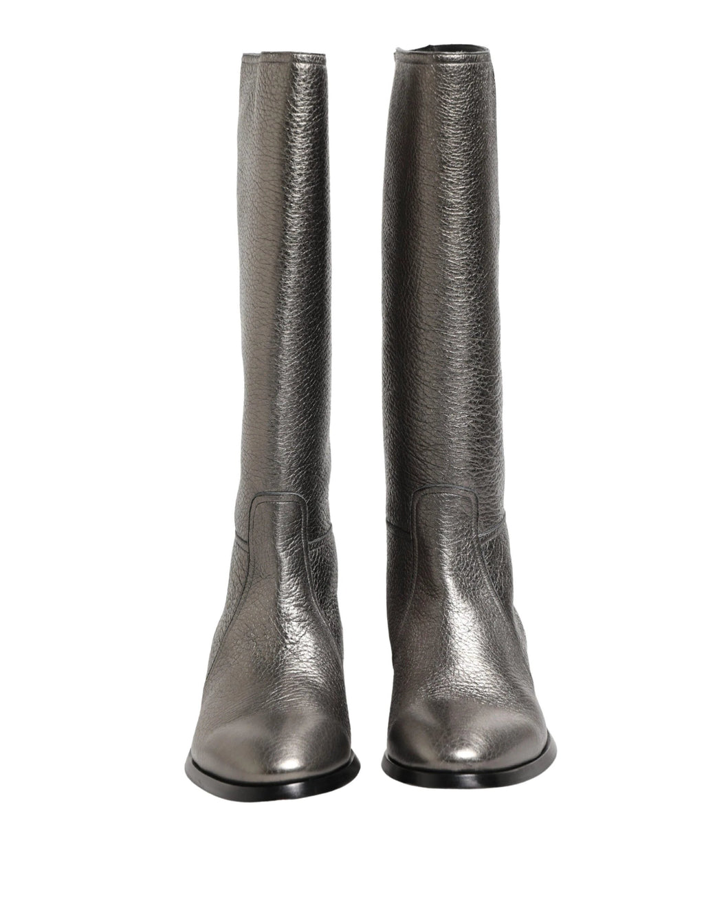 Dolce & Gabbana Metallic Silver Leather Knee High Boots Shoes by Dolce & Gabbana