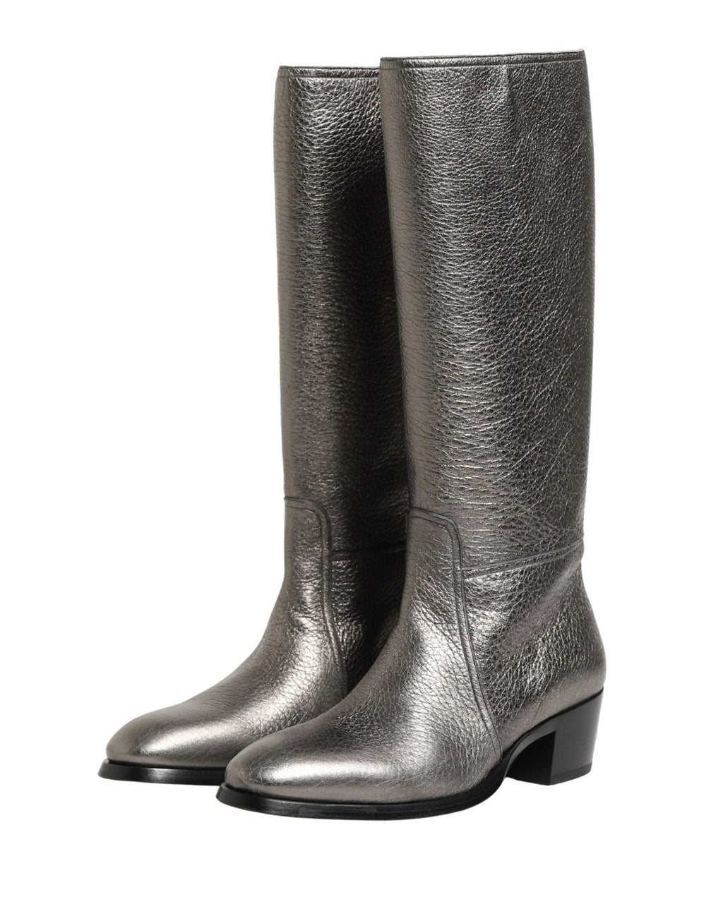 Dolce & Gabbana Metallic Silver Leather Knee High Boots Shoes by Dolce & Gabbana